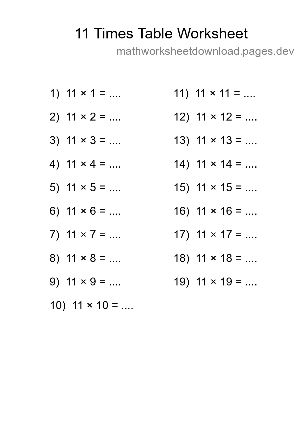 11 Times Table Worksheet For Grade 4 With Answers - Part 69