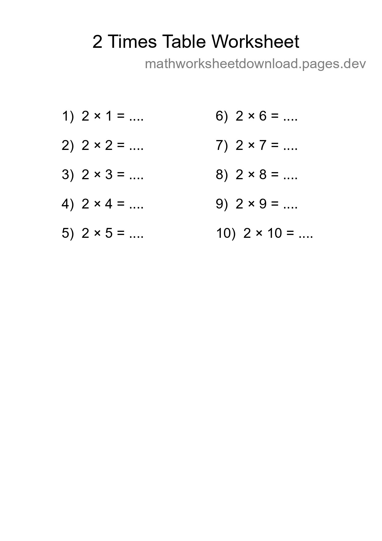2 Times Table Worksheet For Grade 2 - Part 279