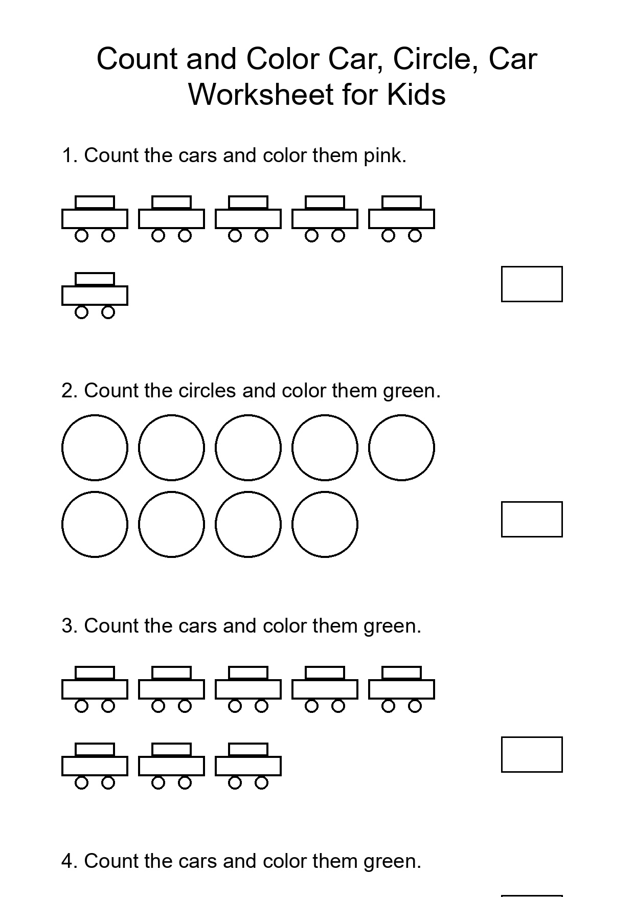 Count and Color Car, Circle, Car Worksheet for Kids