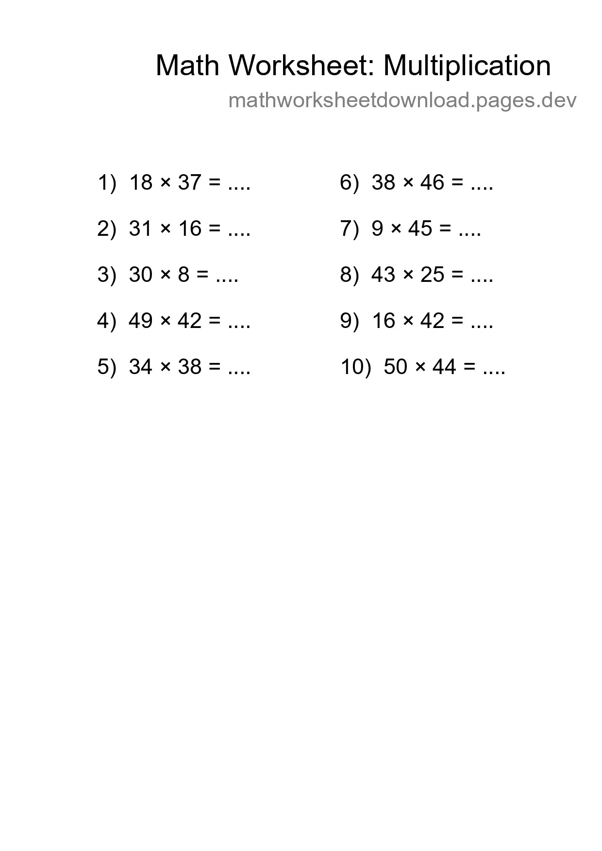 Free 10 Multiplication Math Worksheet For Grade 2 - Part 57