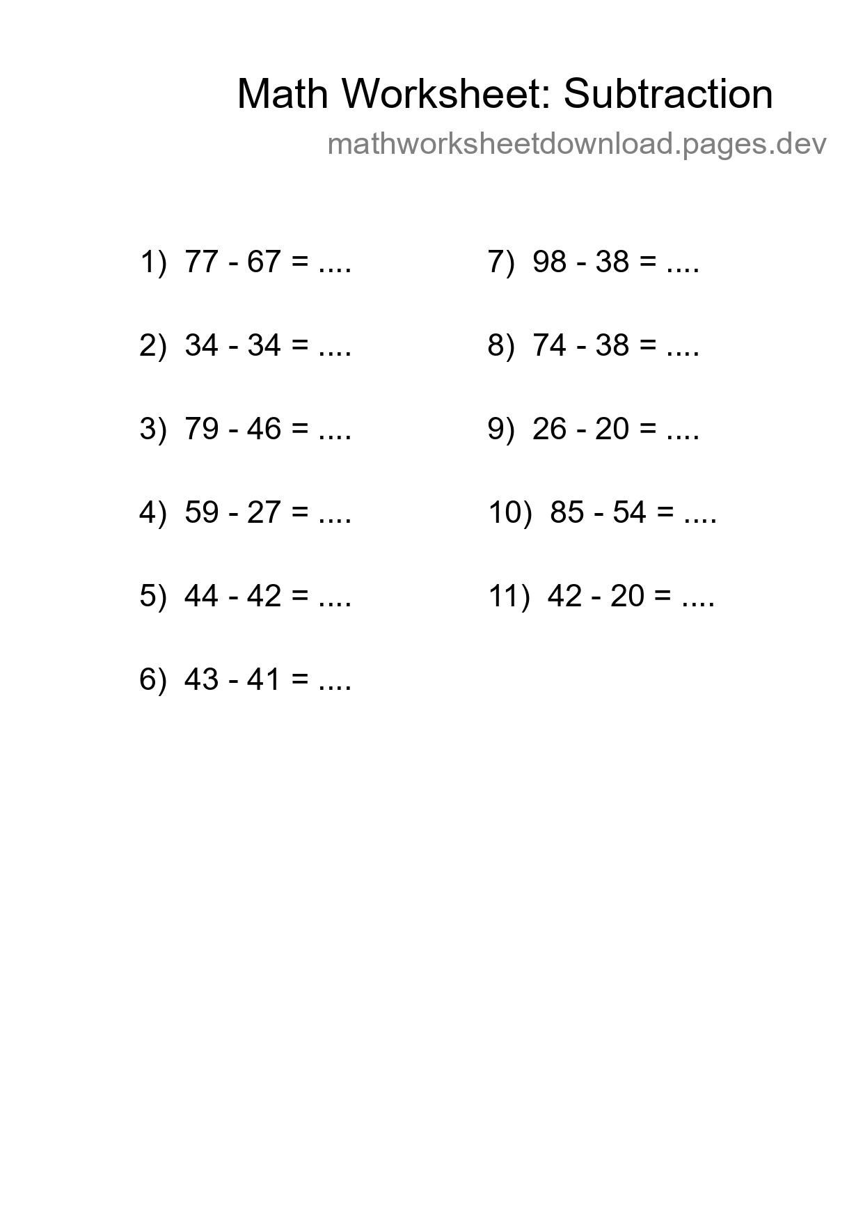 Free 11 Subtraction Math Worksheet For Grade 3 - Part 138