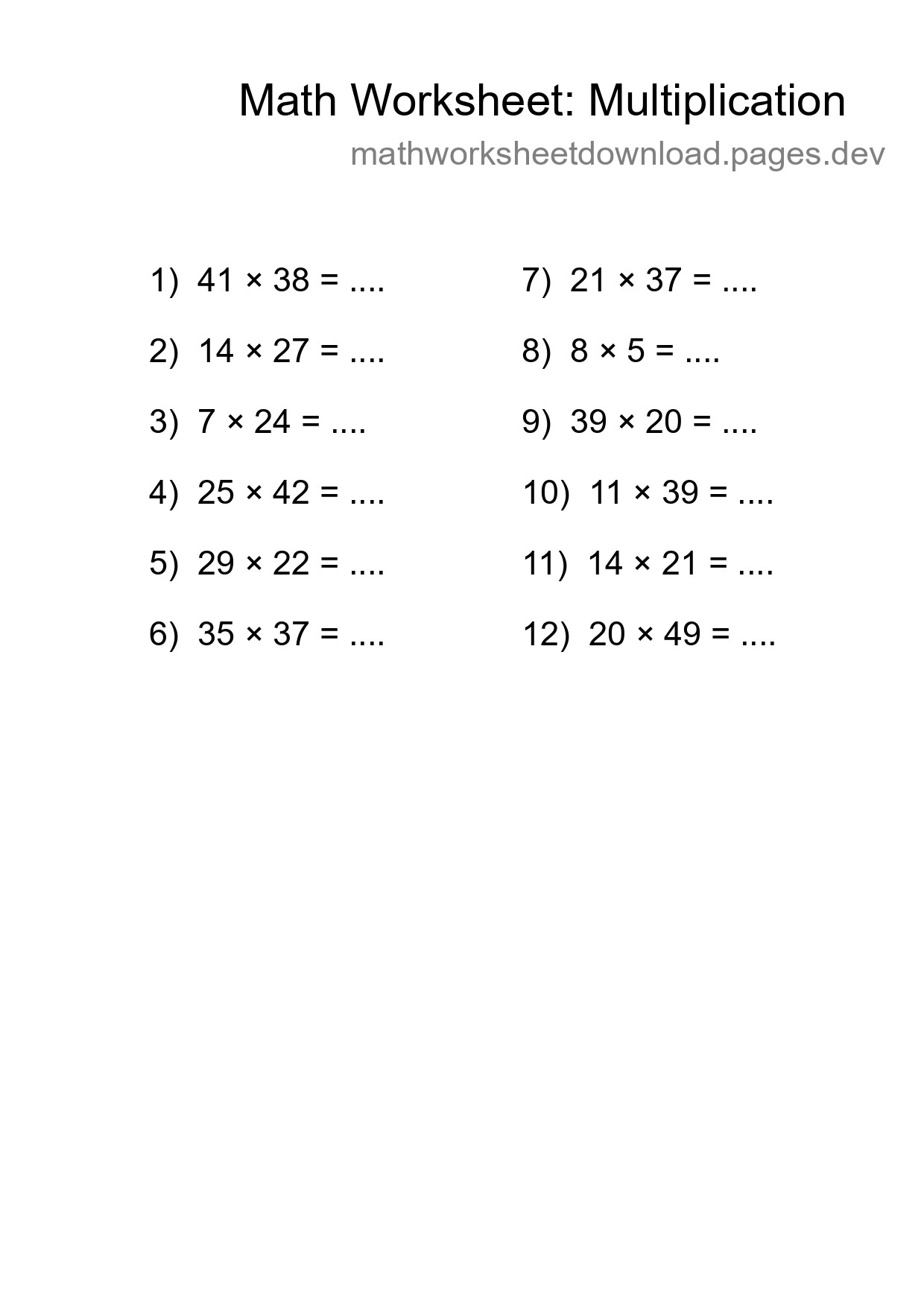 Free 12 Multiplication Math Worksheet For Grade 2 - Part 17