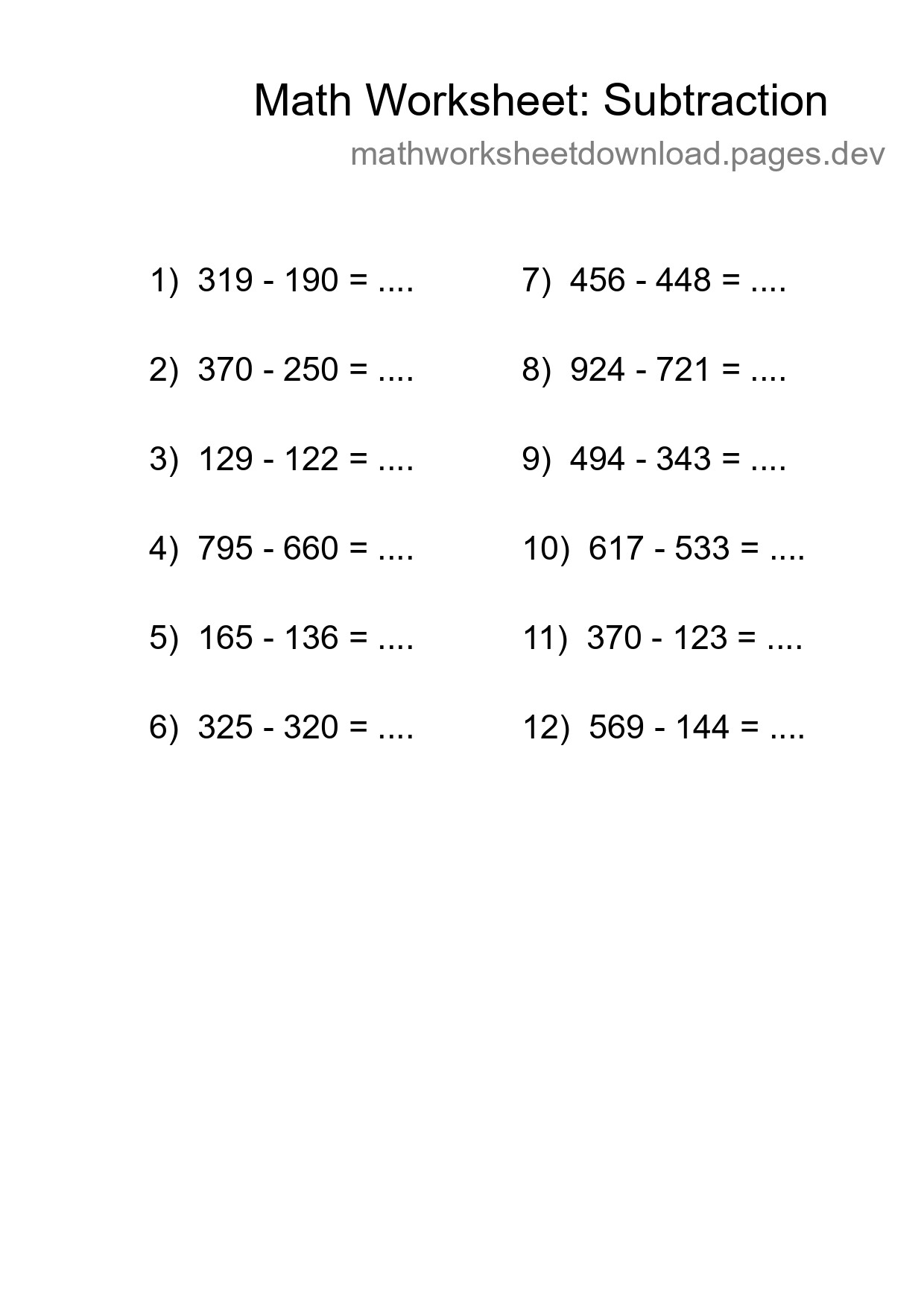 Free 12 Subtraction Math Worksheet For Grade 5 - Part 148