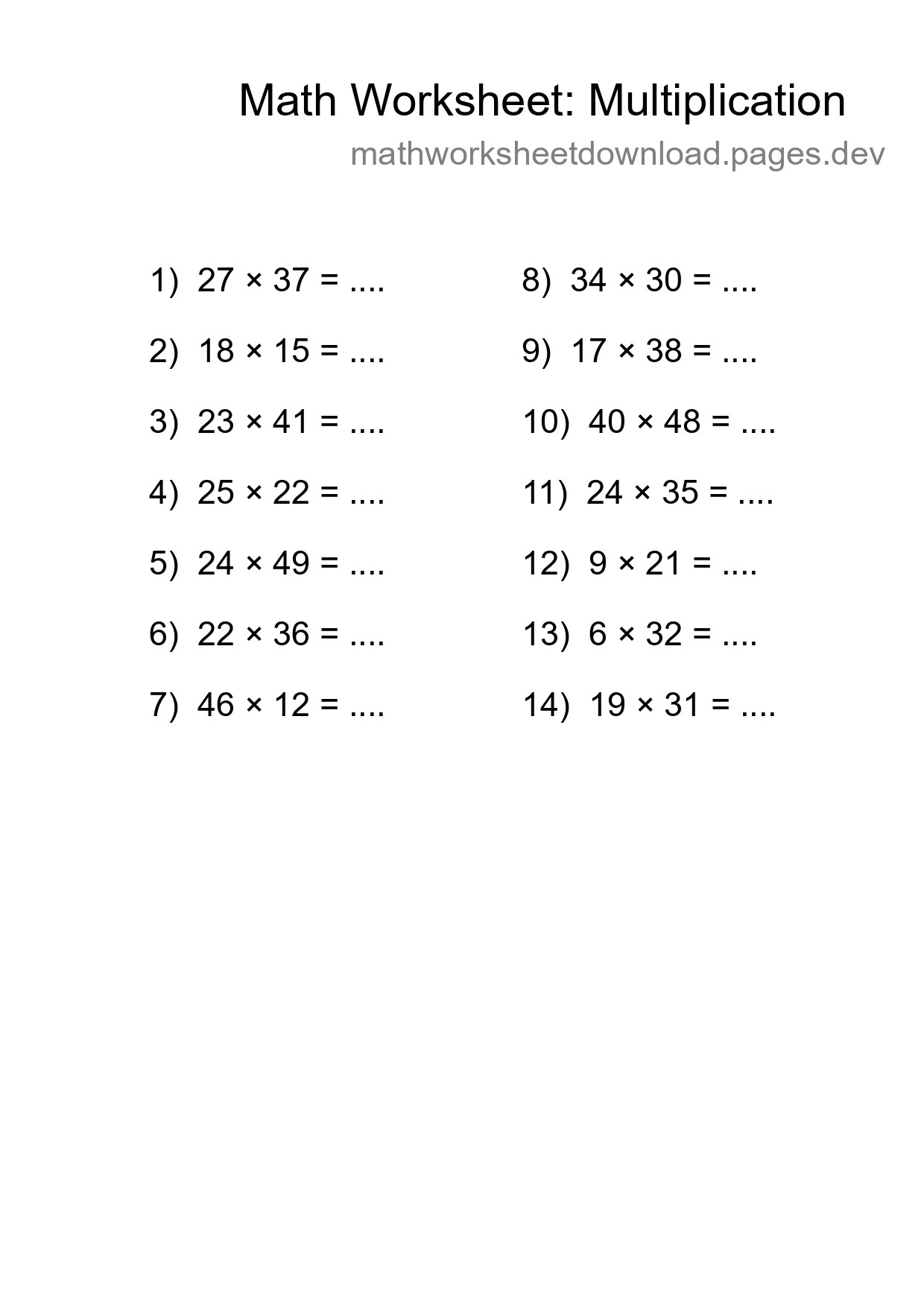 Free 14 Multiplication Math Worksheet For Grade 2 - Part 117