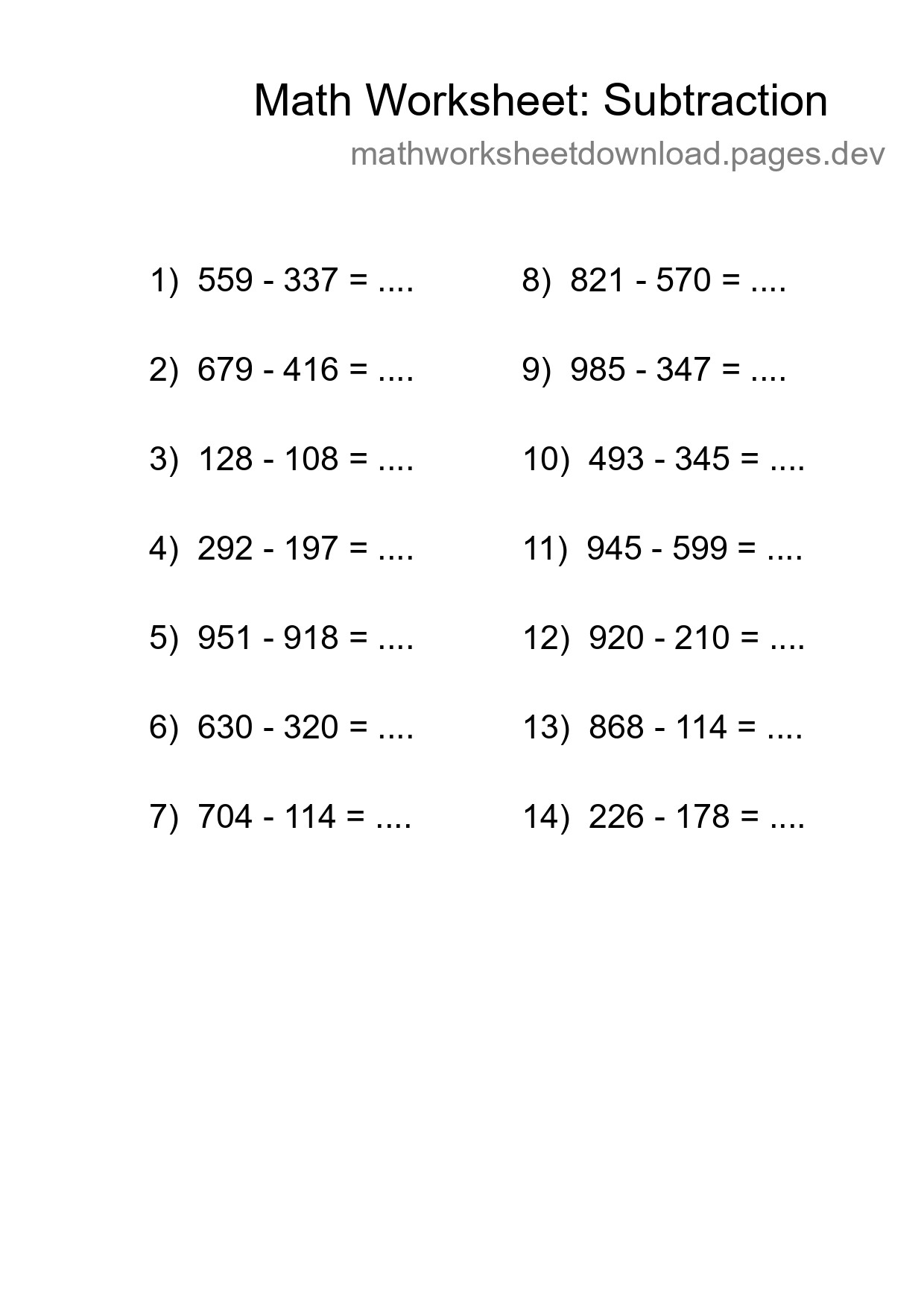 Free 14 Subtraction Math Worksheet For Grade 5 With Answers - Part 178