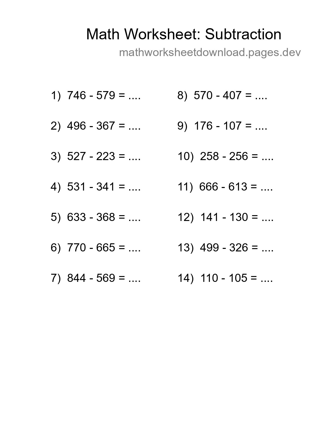 Free 14 Subtraction Math Worksheet For Grade 5 With Answers - Part 188