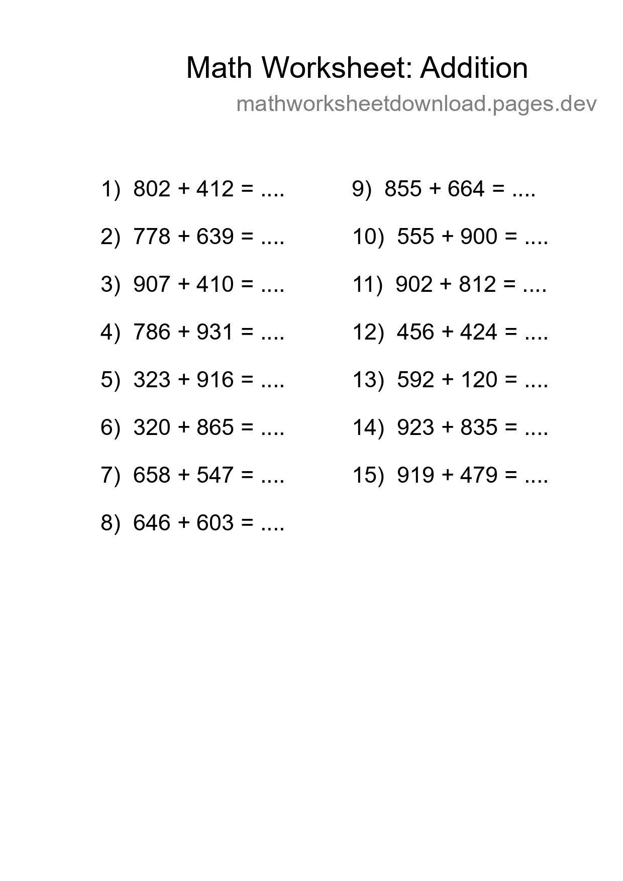 Free 15 Addition Math Worksheet For Grade 5 With Answers - Part 141