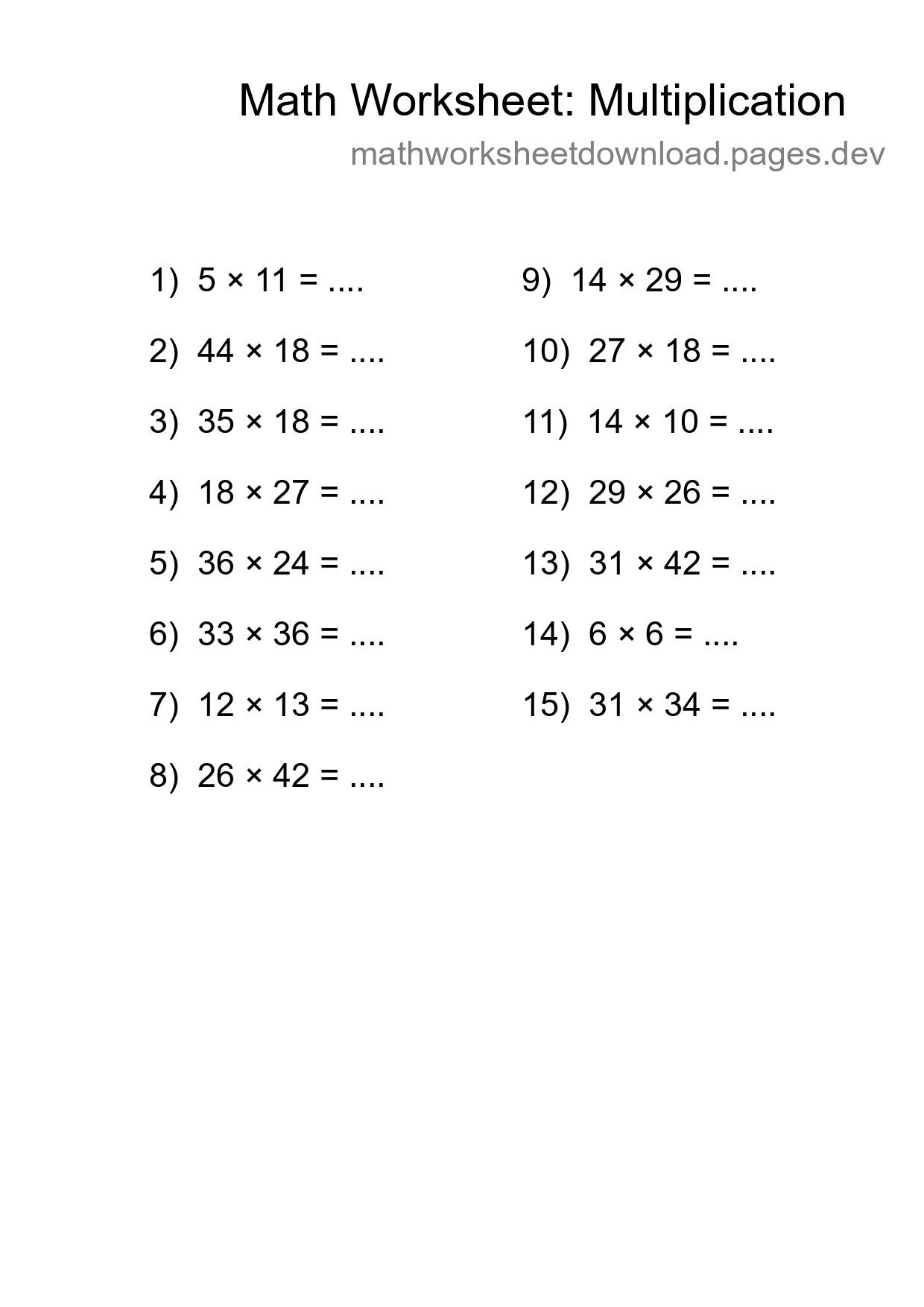 Free 15 Multiplication Math Worksheet For Grade 2 - Part 227