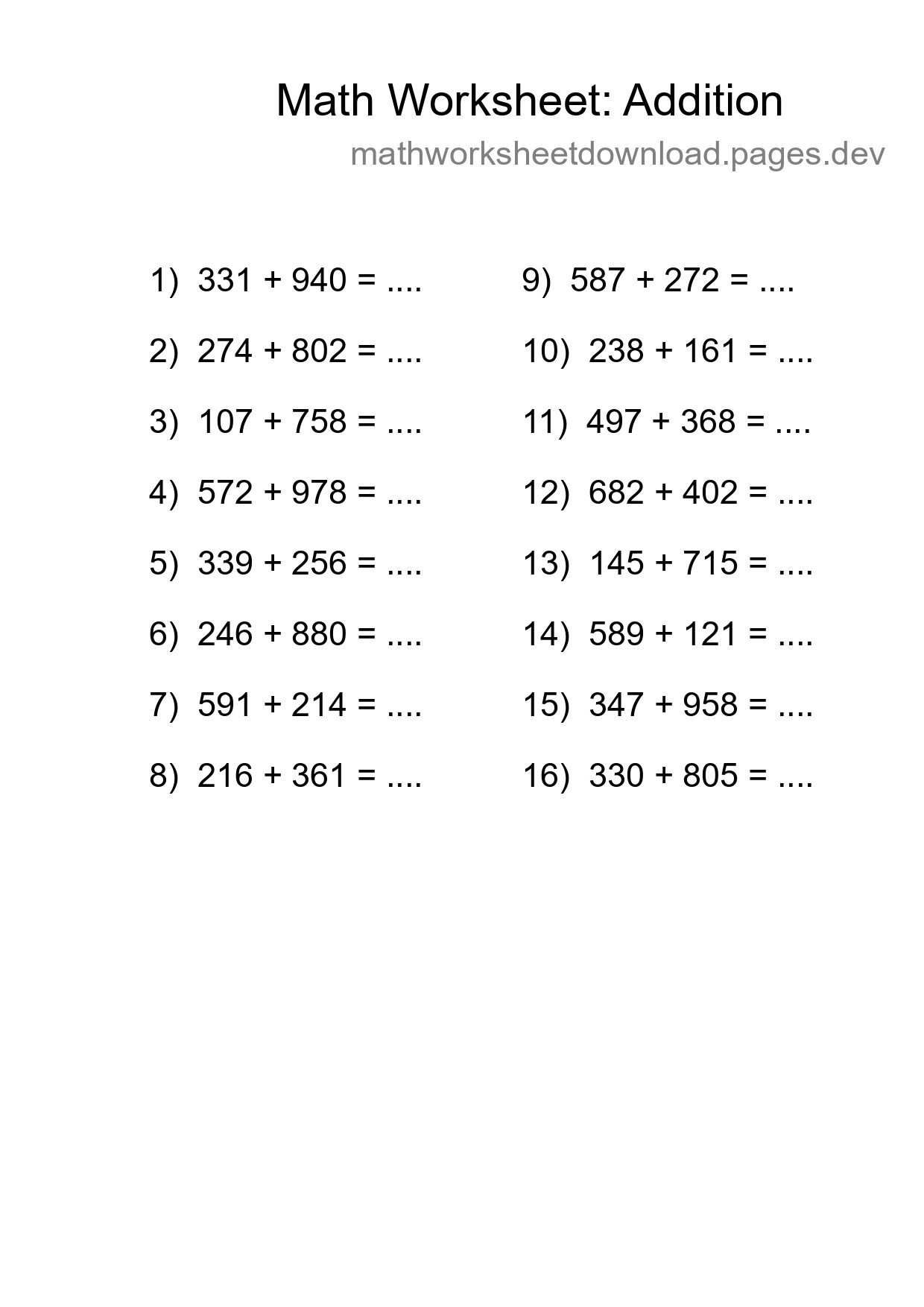 Free 16 Addition Math Worksheet For Grade 5 With Answers - Part 131