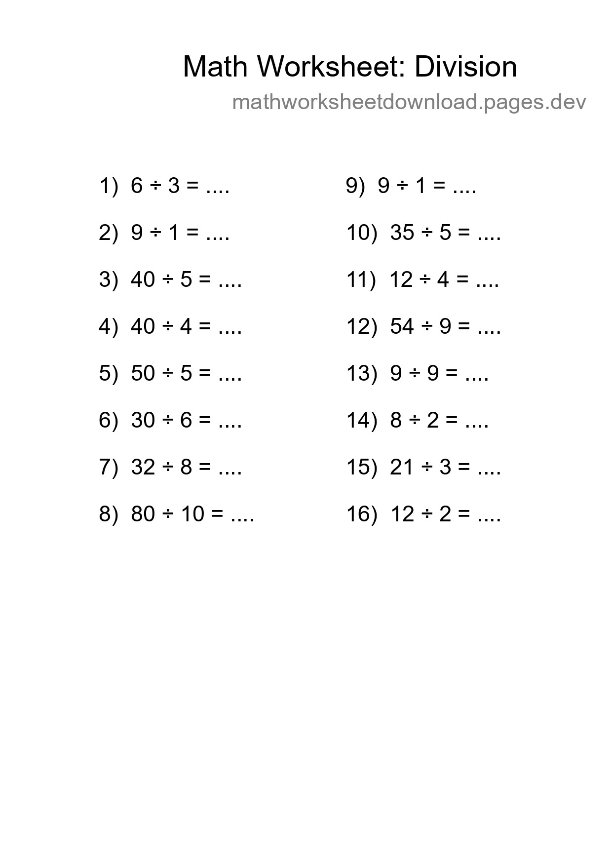 Free 16 Division Math Worksheet For Grade 1 - Part 124