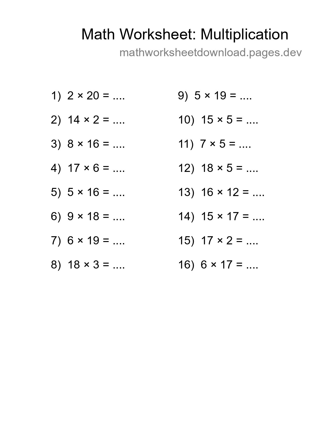 Free 16 Multiplication Math Worksheet For Grade 2 With Answers - Part 37