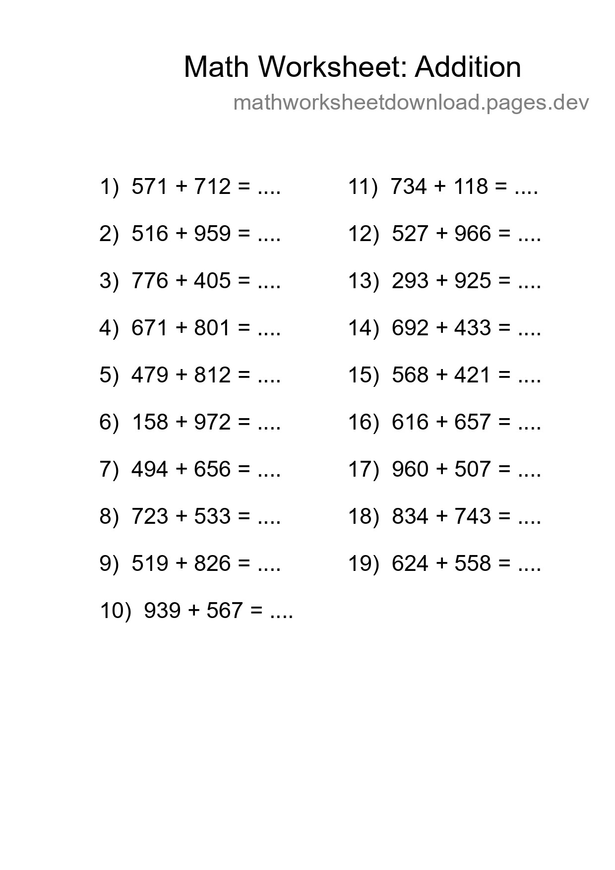 Free 19 Addition Math Worksheet For Grade 5 - Part 271