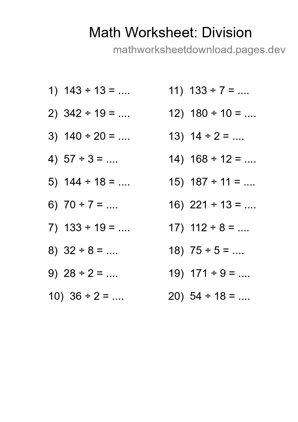 Free 20 Division Math Worksheet For Grade 2 With Answers - Part 294