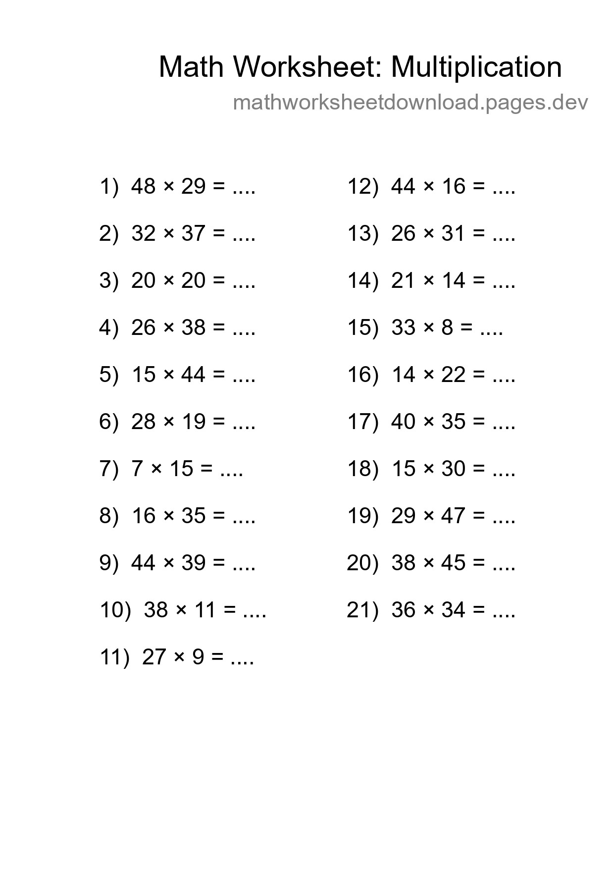 Free 21 Multiplication Math Worksheet For Grade 2 With Answers - Part 277