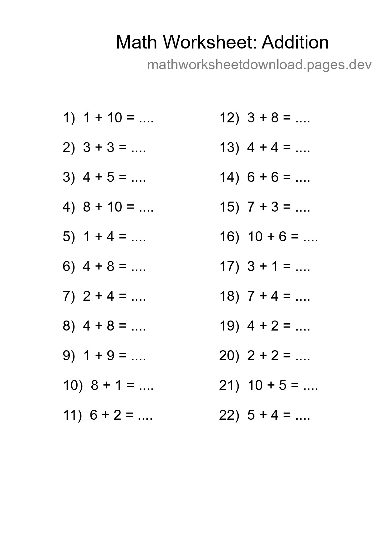 Free 22 Addition Math Worksheet For Grade 1 - Part 81