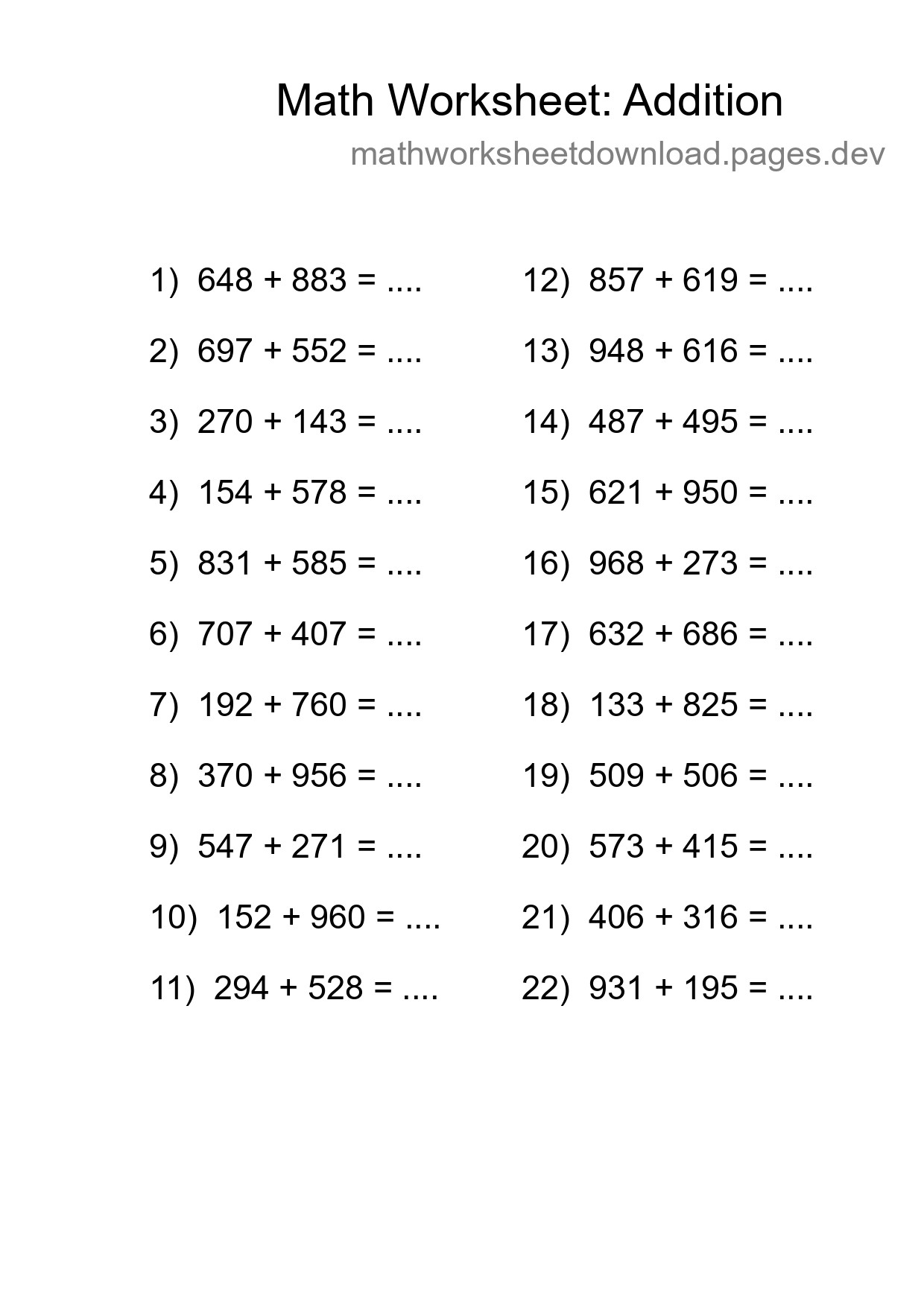 Free 22 Addition Math Worksheet For Grade 5 - Part 291