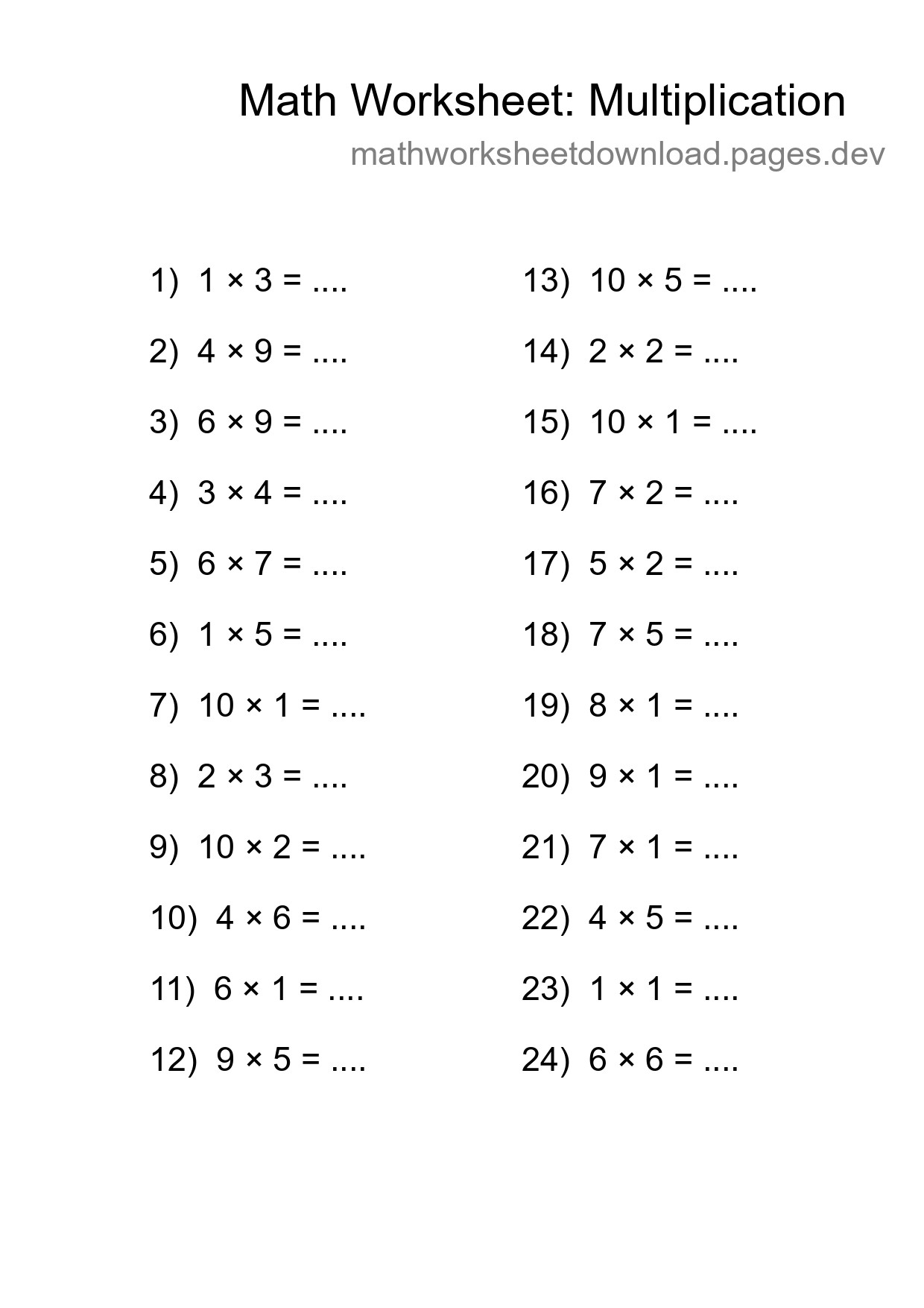 Free 24 Multiplication Math Worksheet For Grade 1 With Answers - Part 107