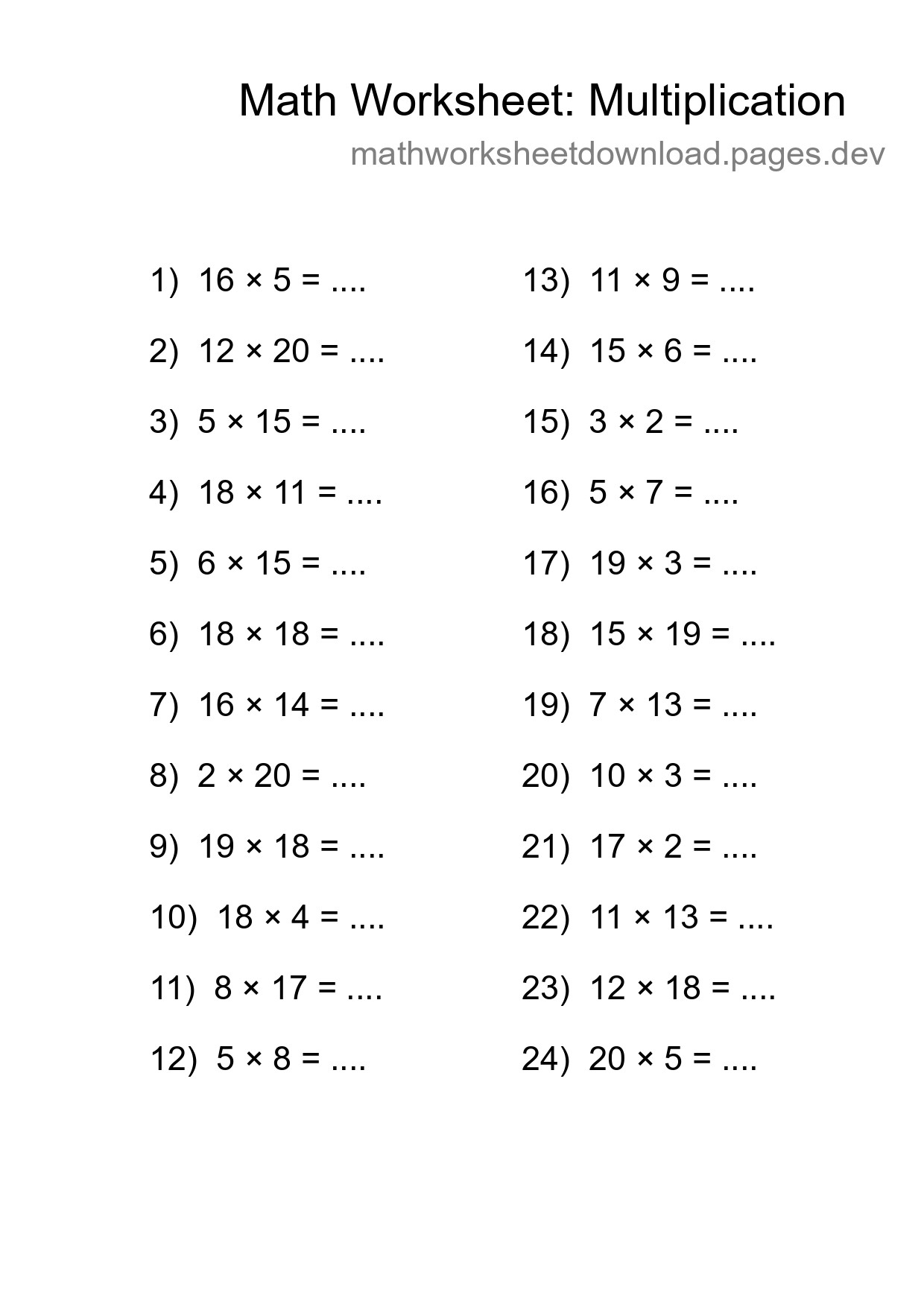 Free 24 Multiplication Math Worksheet For Grade 2 With Answers - Part 27