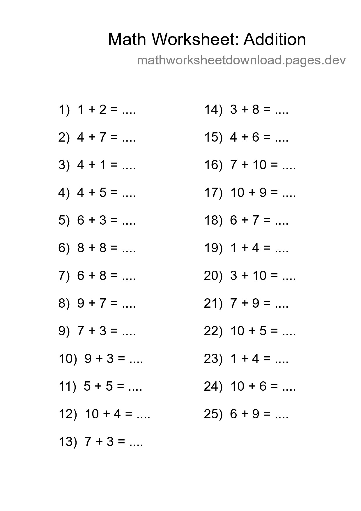 Free 25 Addition Math Worksheet For Grade 1 With Answers - Part 241