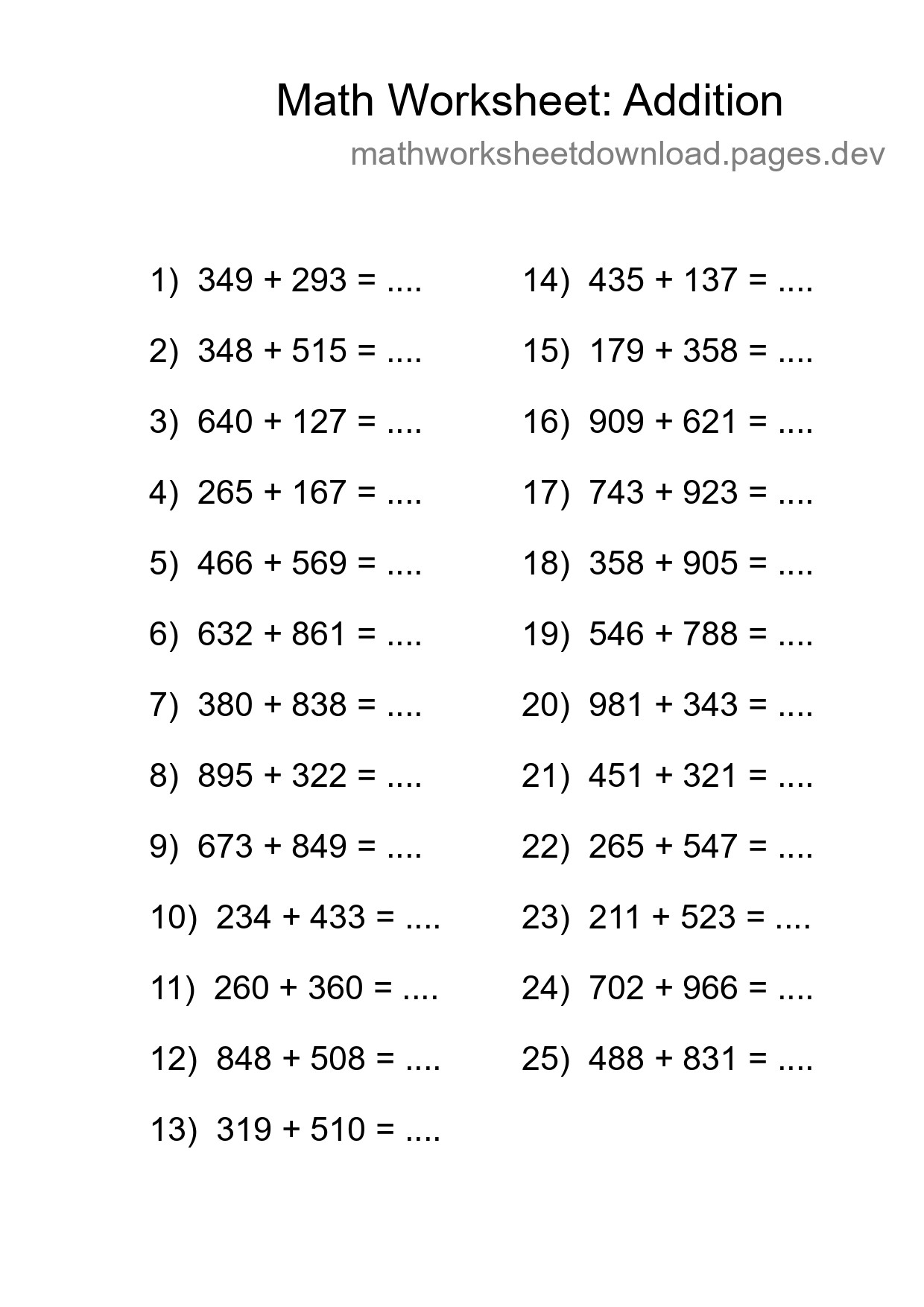 Free 25 Addition Math Worksheet For Grade 5 - Part 161