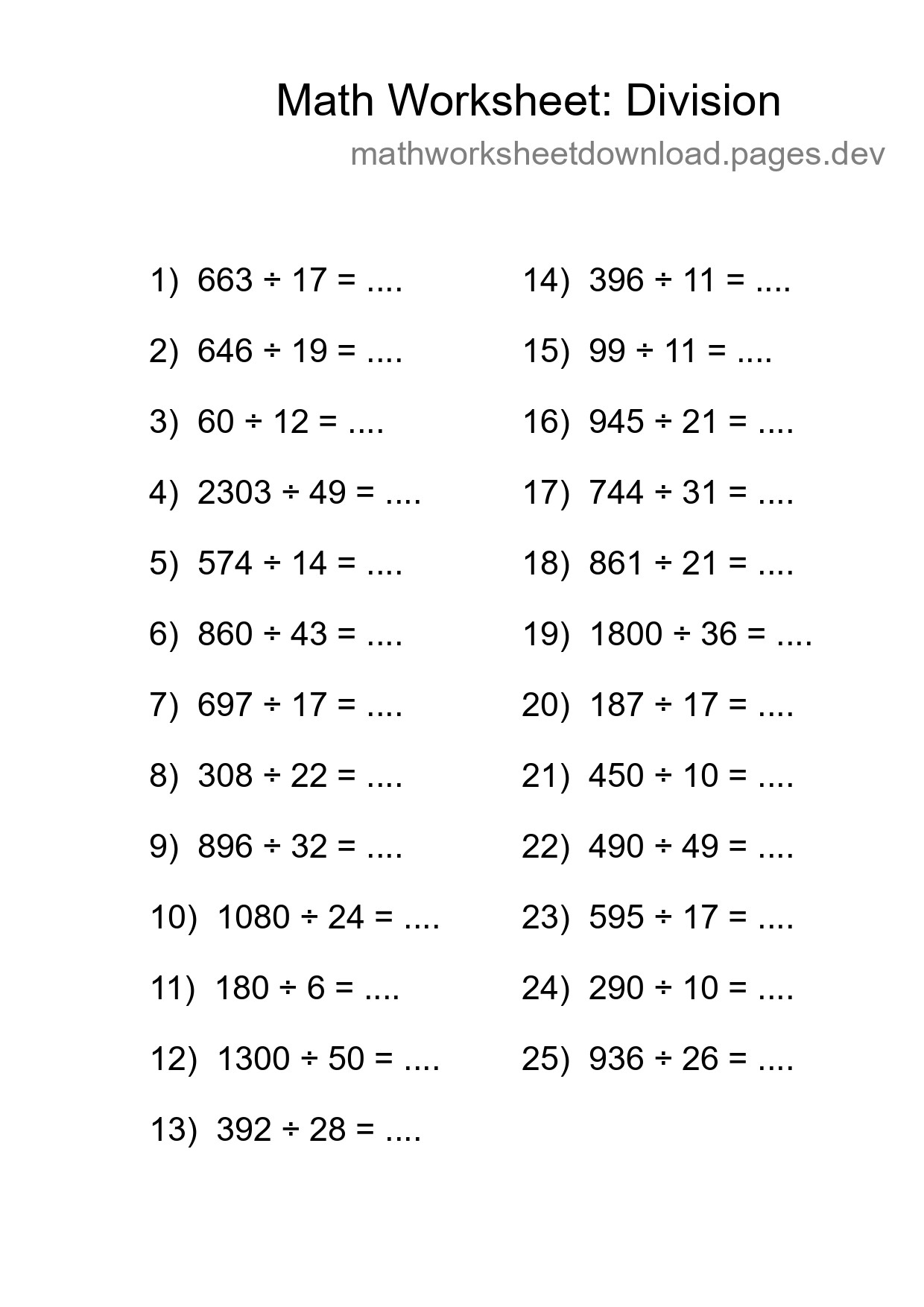 Free 25 Division Math Worksheet For Grade 2 With Answers - Part 214