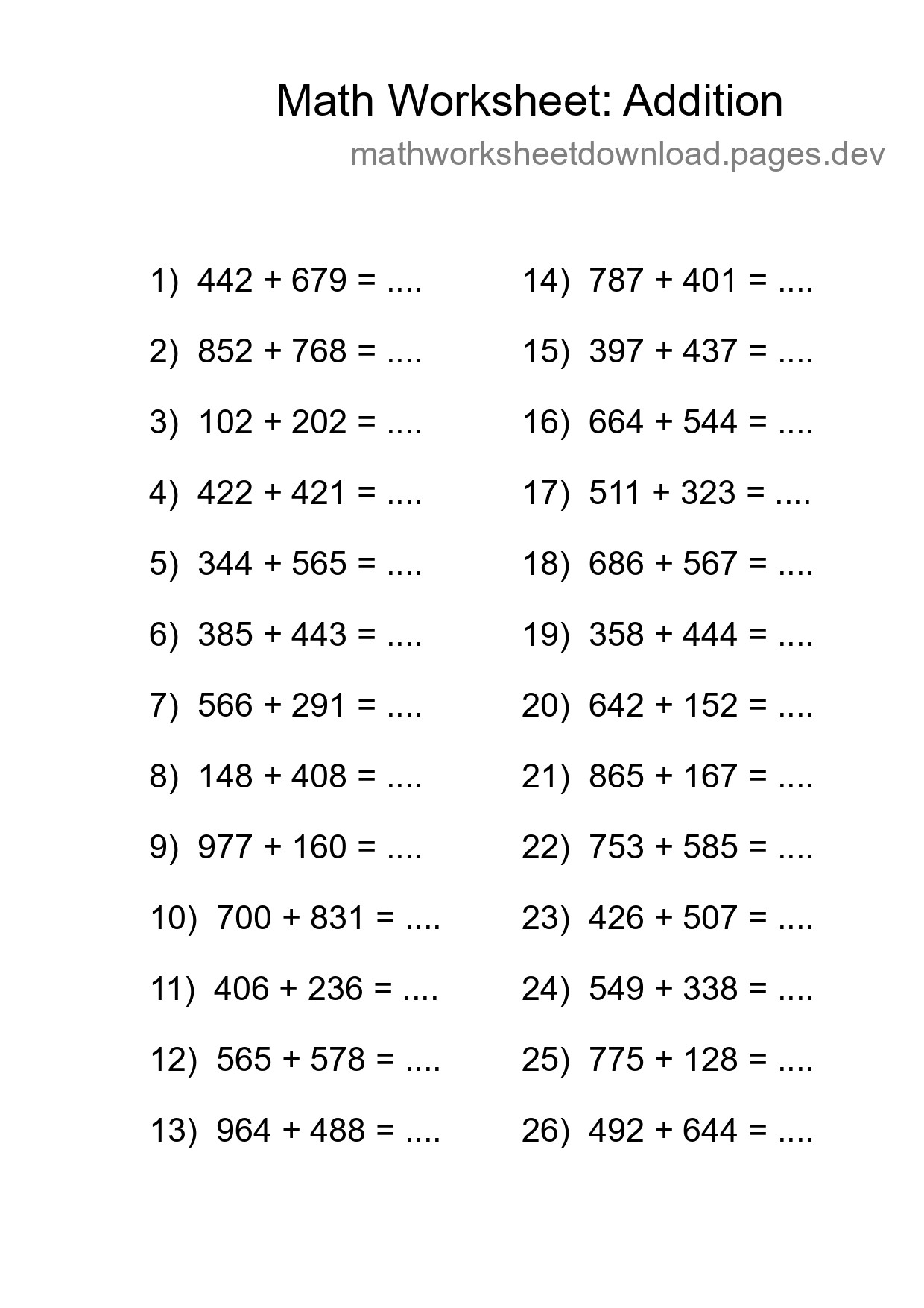 Free 26 Addition Math Worksheet For Grade 5 - Part 251