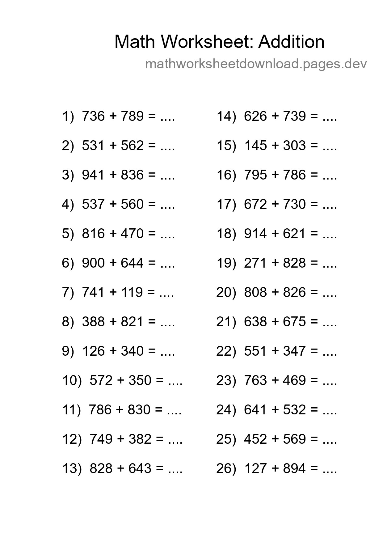 Free 26 Addition Math Worksheet For Grade 5 With Answers - Part 171