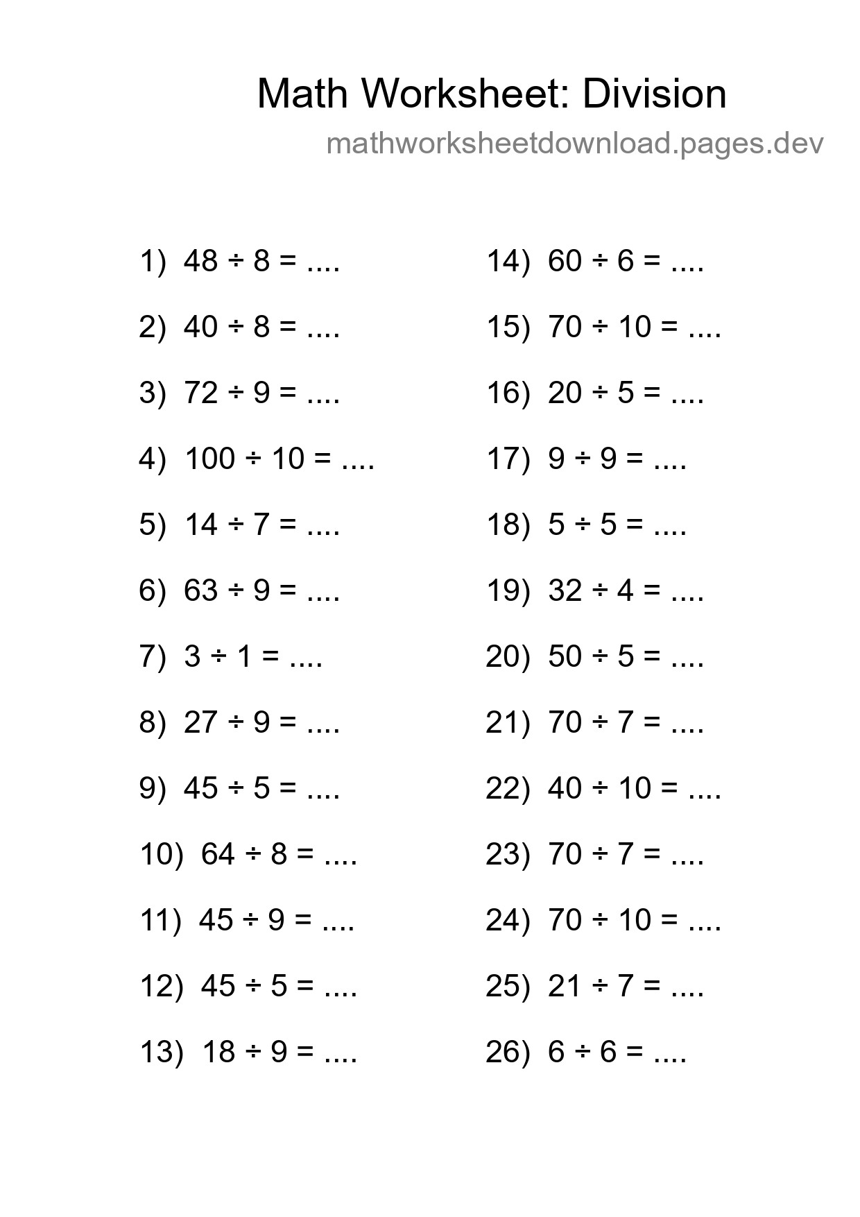 Free 26 Division Math Worksheet For Grade 1 - Part 184