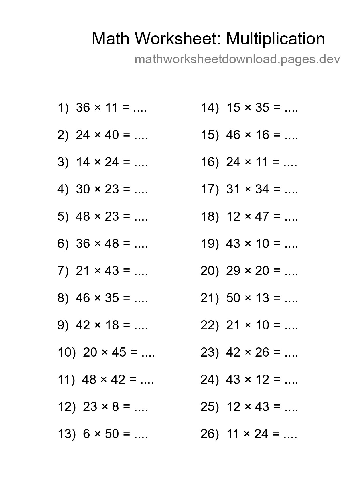 Free 26 Multiplication Math Worksheet For Grade 2 - Part 197