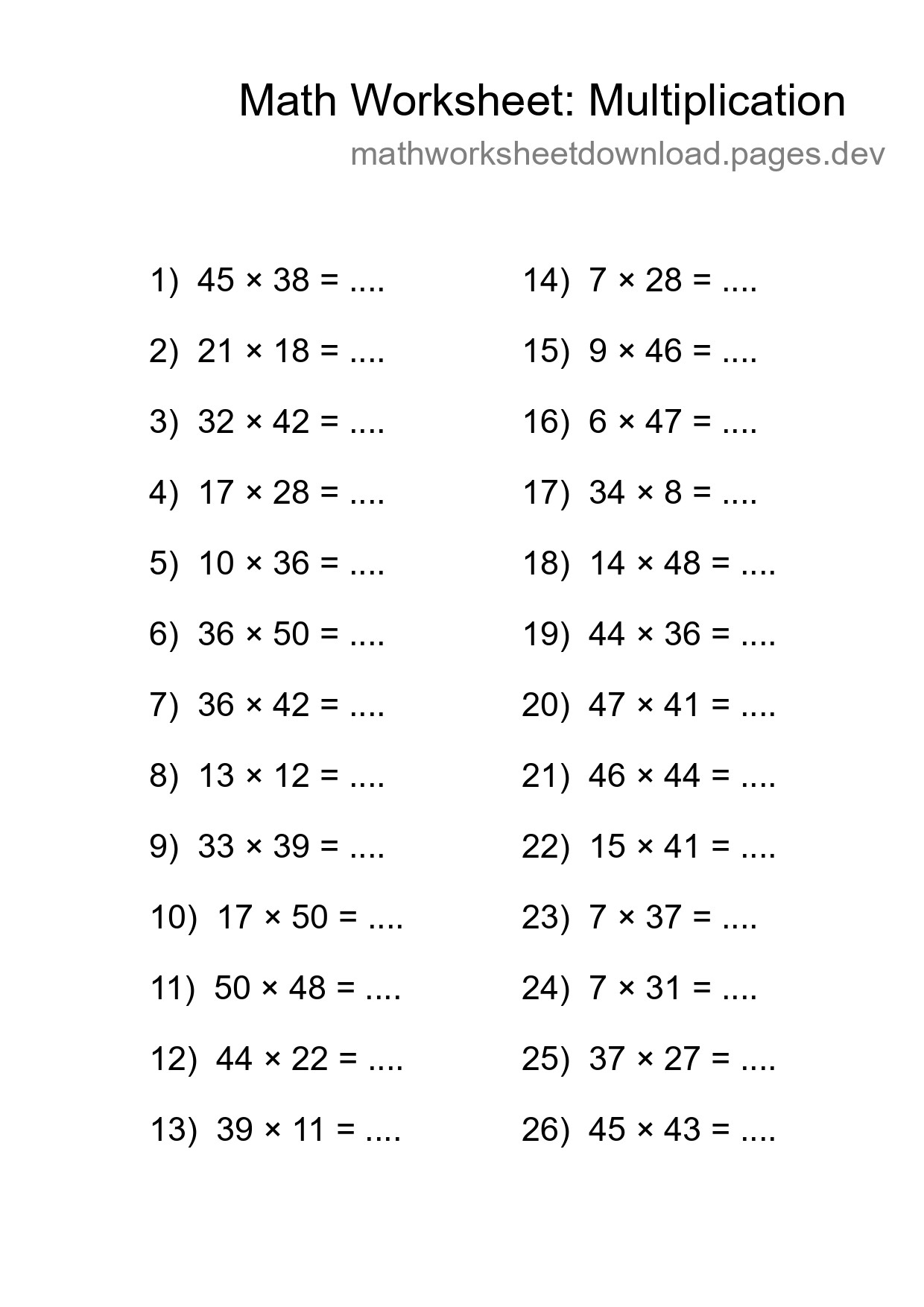 Free 26 Multiplication Math Worksheet For Grade 2 - Part 237