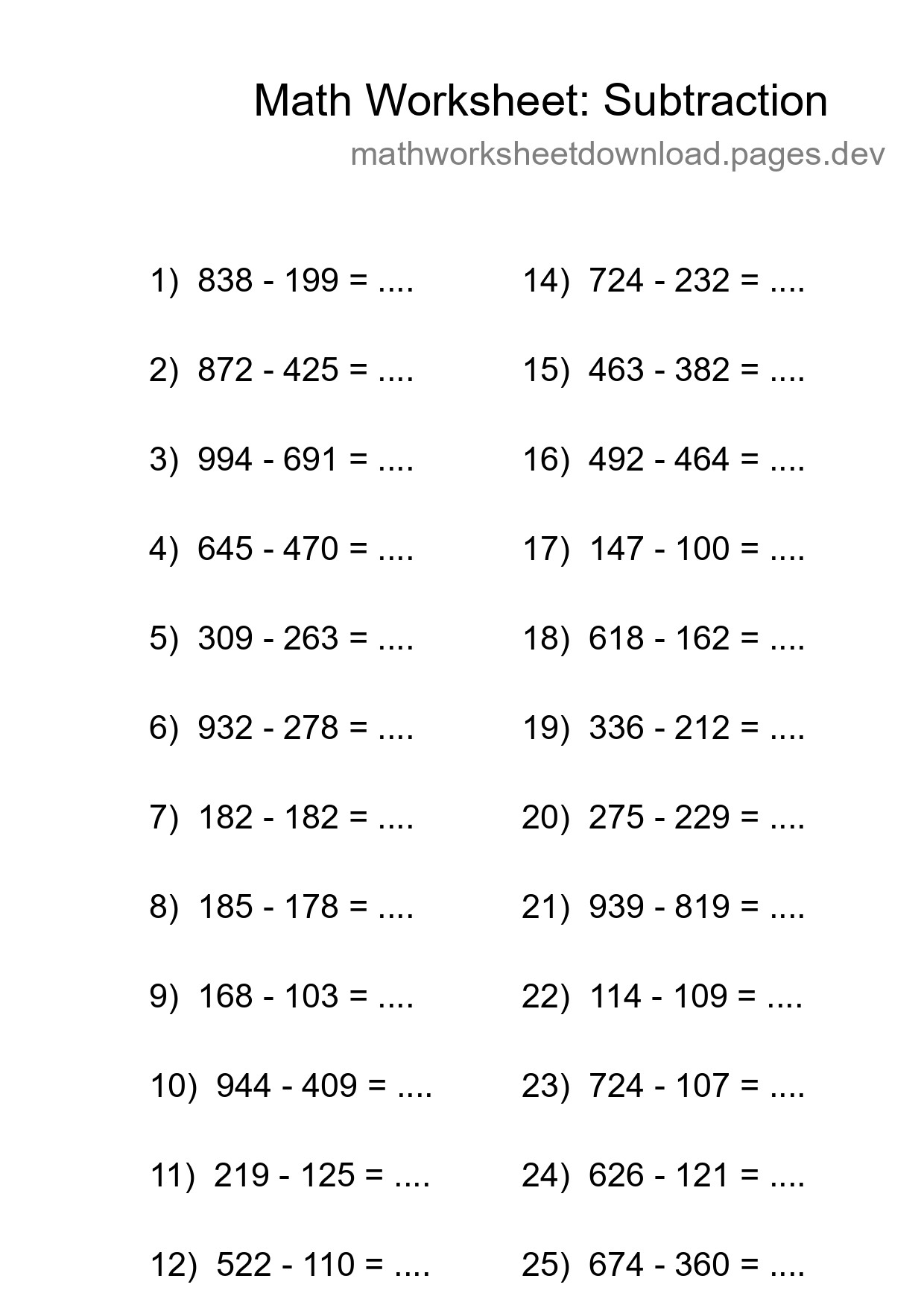 Free 26 Subtraction Math Worksheet For Grade 5 - Part 128