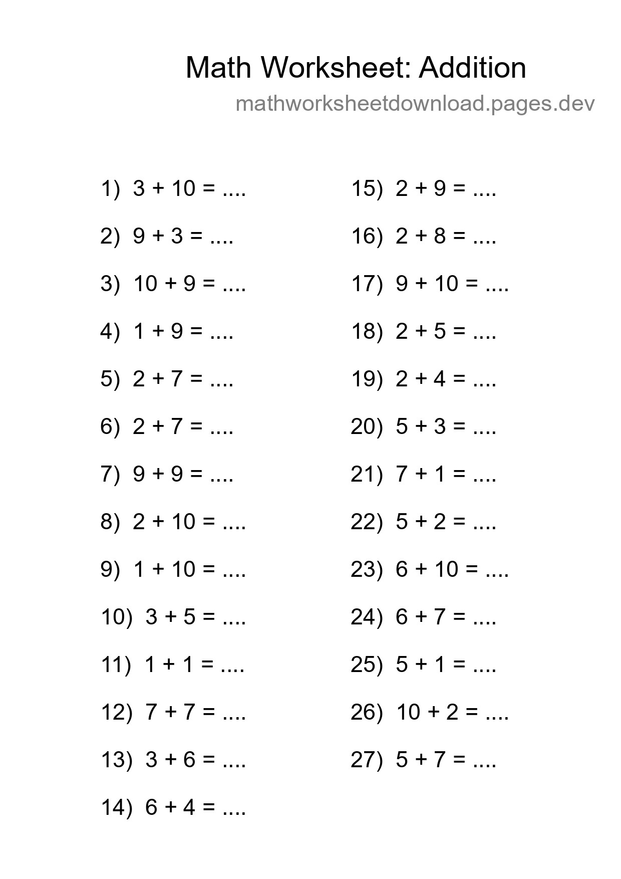 Free 27 Addition Math Worksheet For Grade 1 With Answers - Part 111