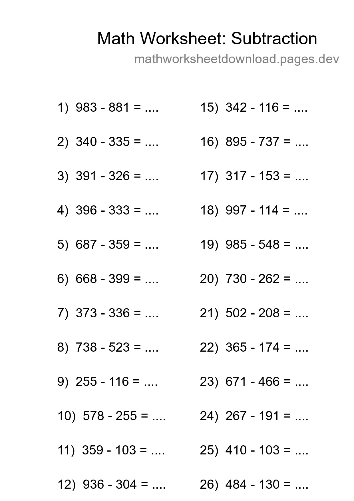 Free 27 Subtraction Math Worksheet For Grade 5 - Part 208