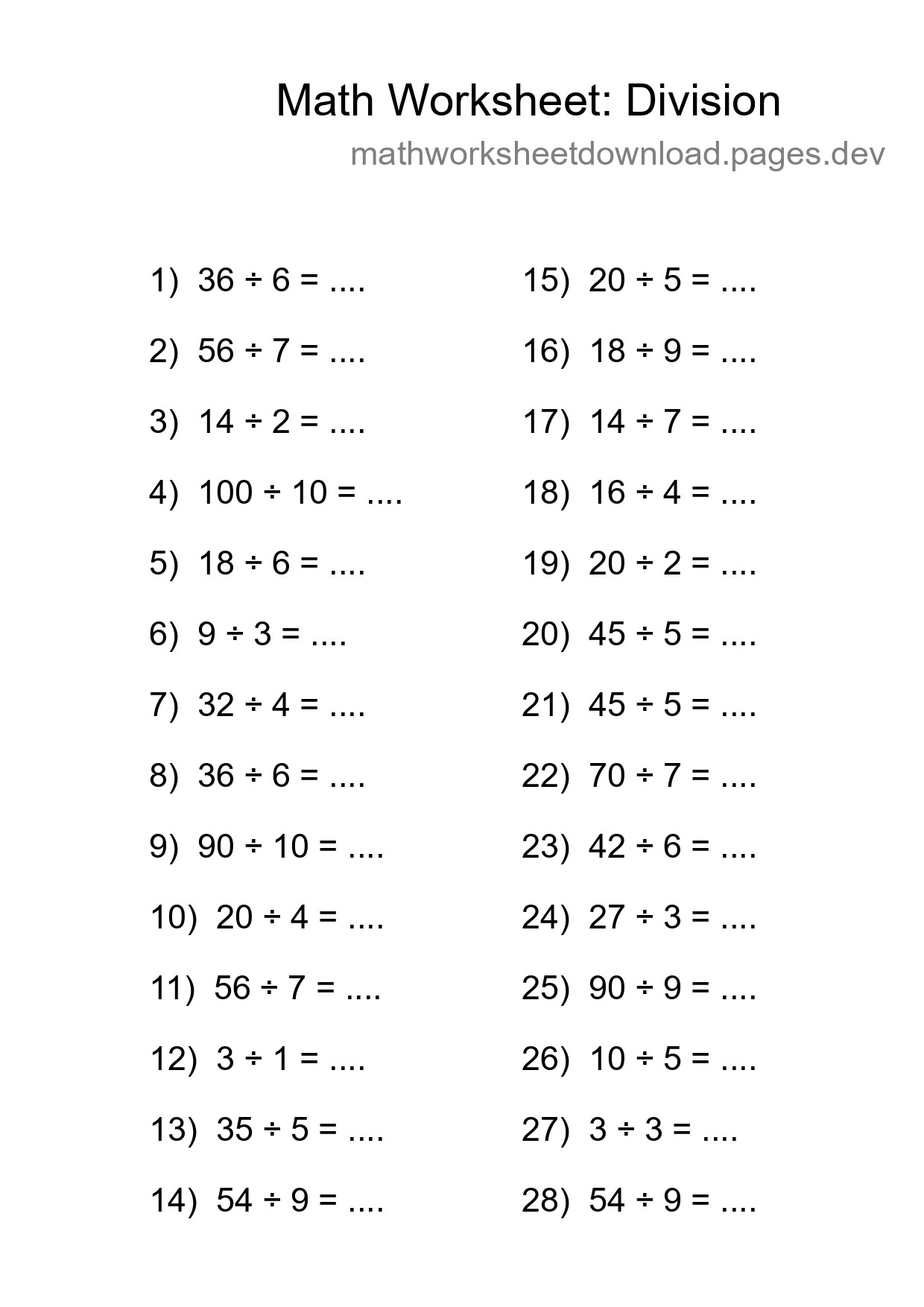 Free 28 Division Math Worksheet For Grade 1 - Part 64