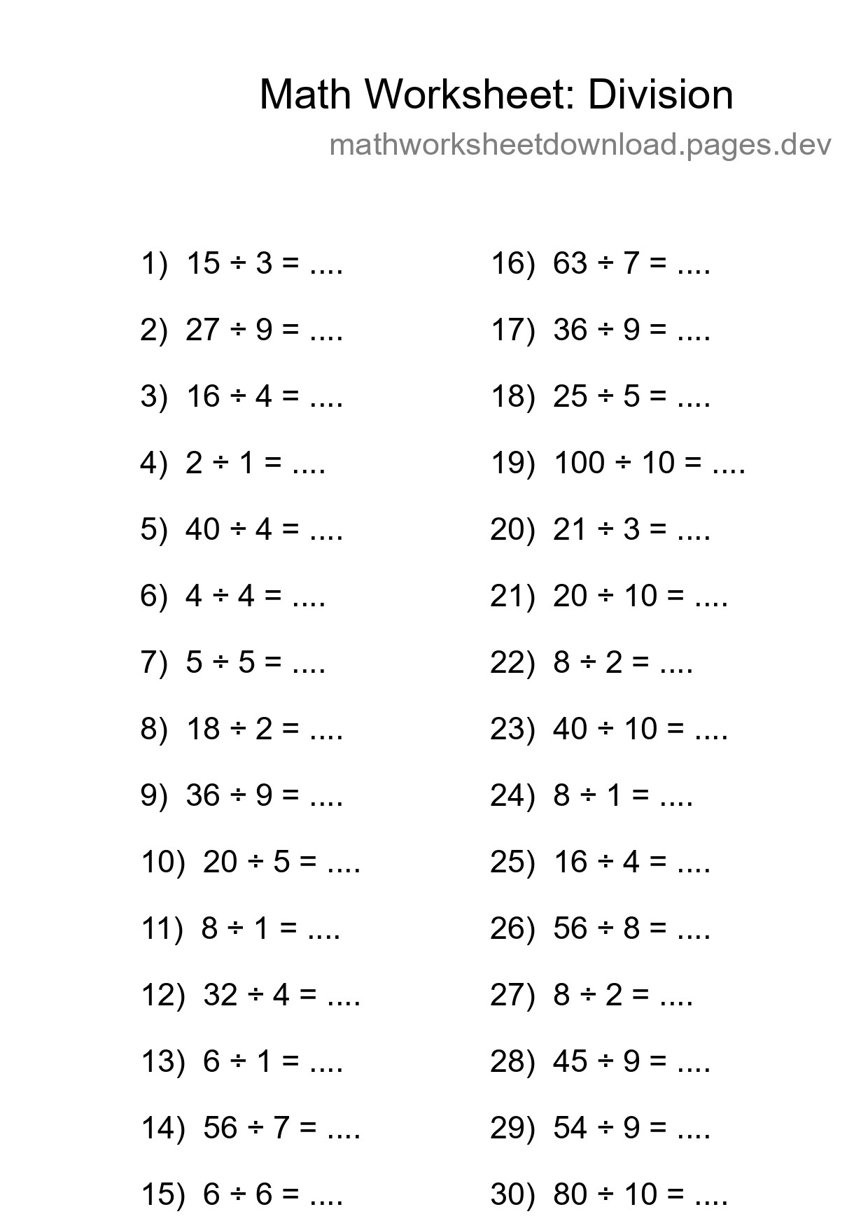 Free 30 Division Math Worksheet For Grade 1 - Part 24