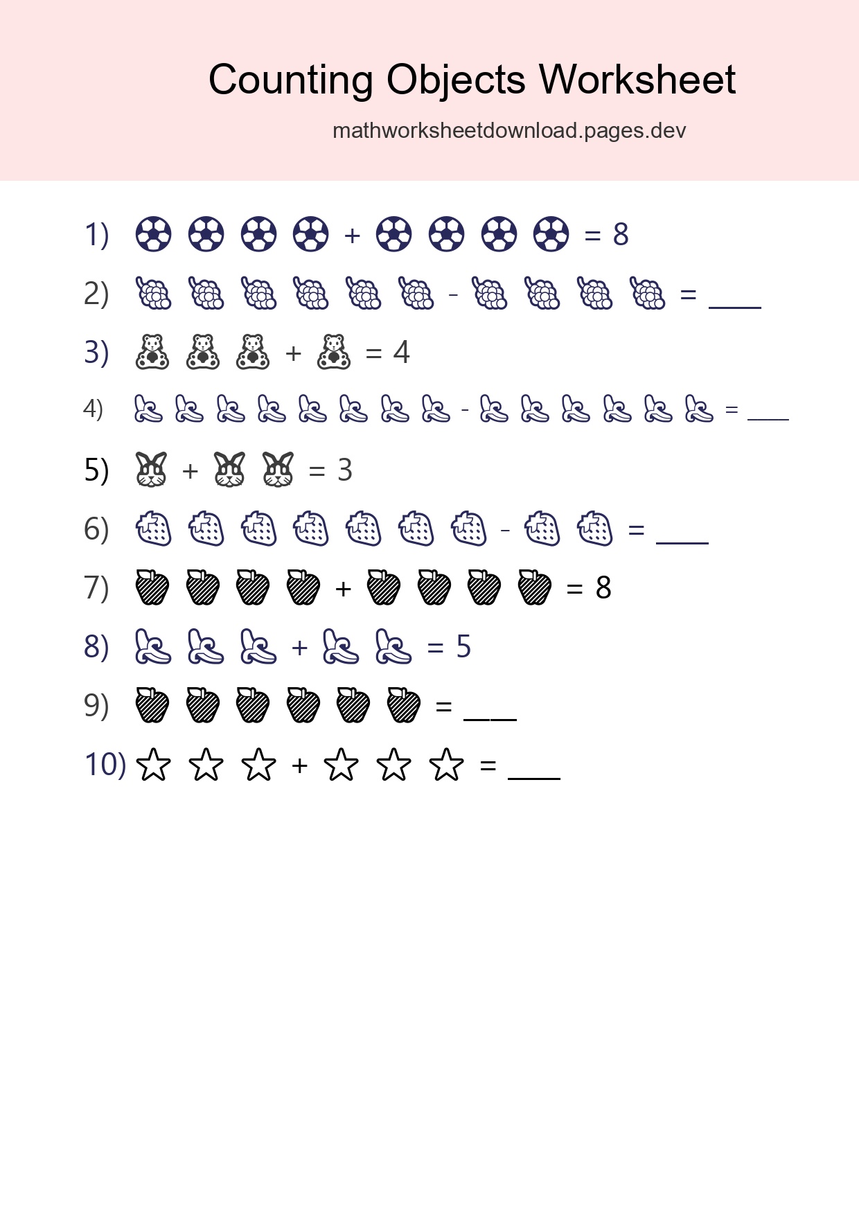 Free Counting Objects Worksheet For Kindergarten - Part 203