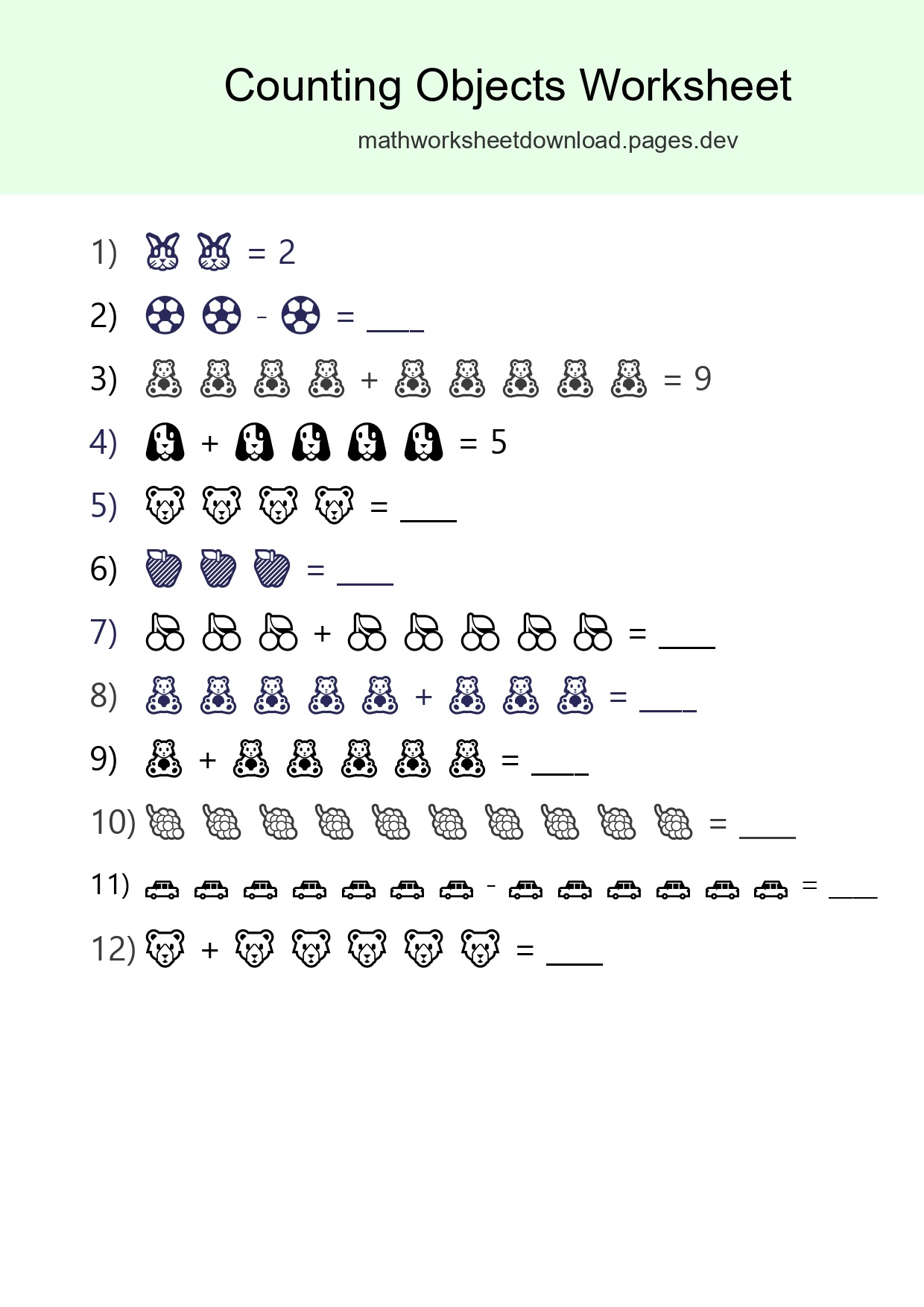 Free Counting Objects Worksheet For Kindergarten - Part 213