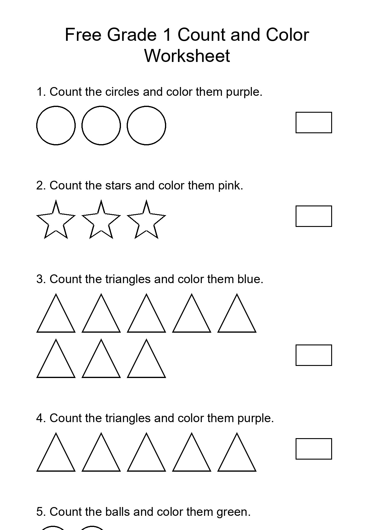 Free Grade 1 Count and Color Worksheet