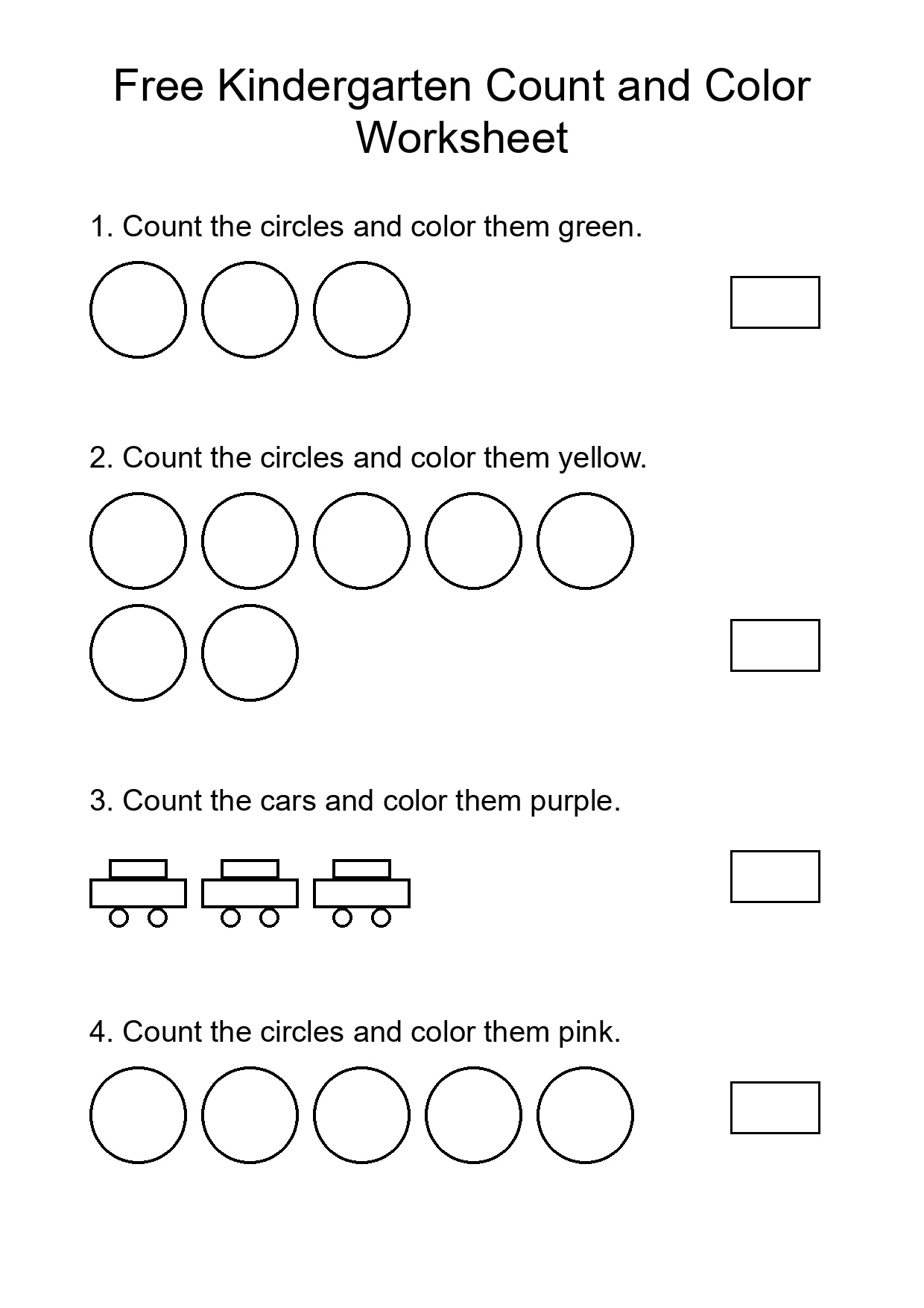 Free Kindergarten Count and Color Worksheet