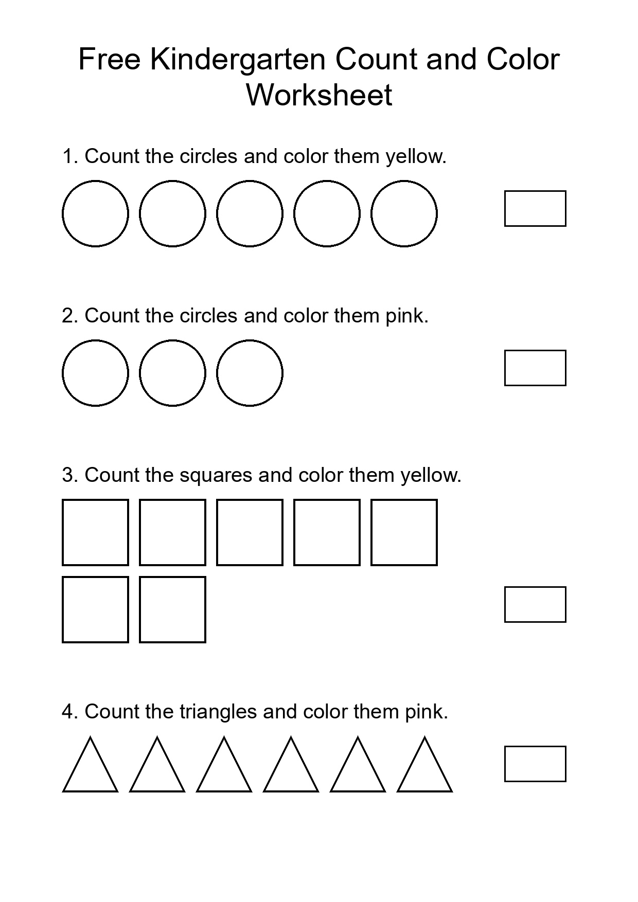 Free Kindergarten Count and Color Worksheet