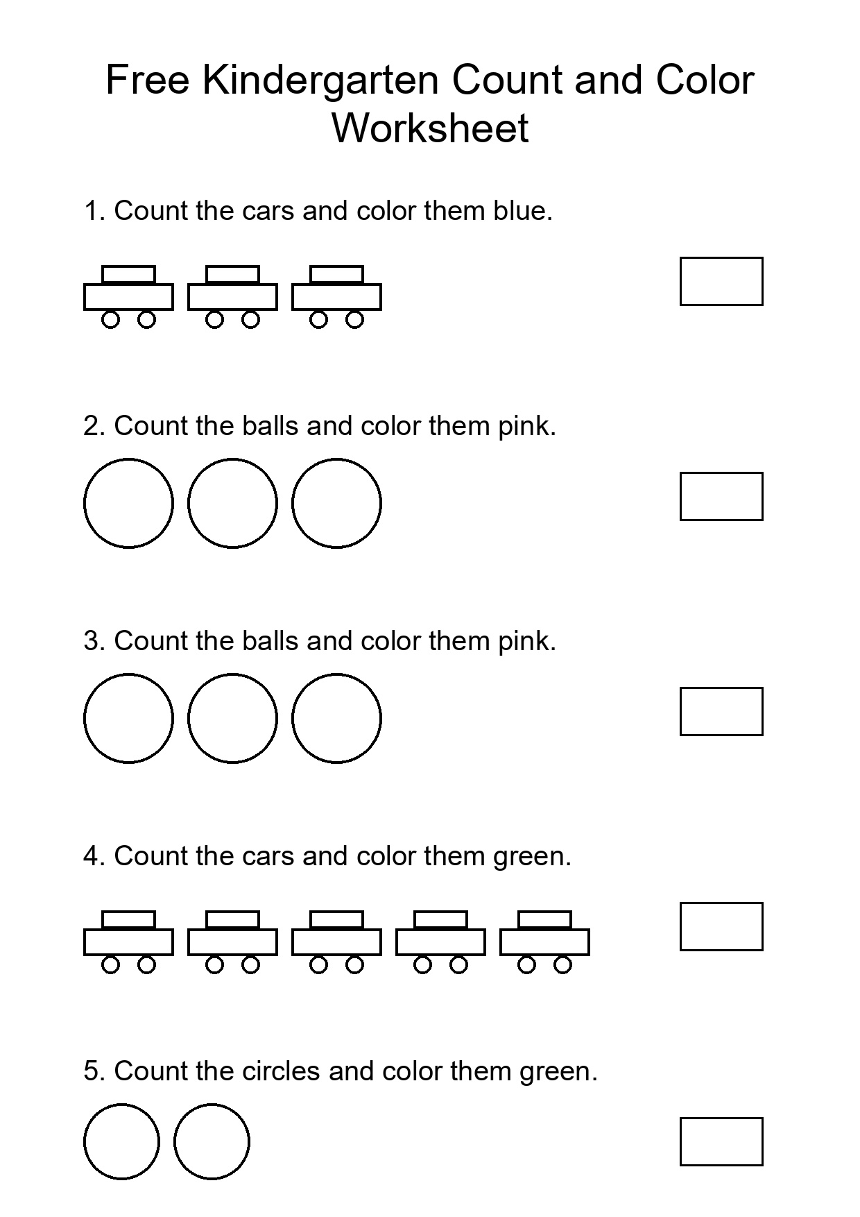 Free Kindergarten Count and Color Worksheet