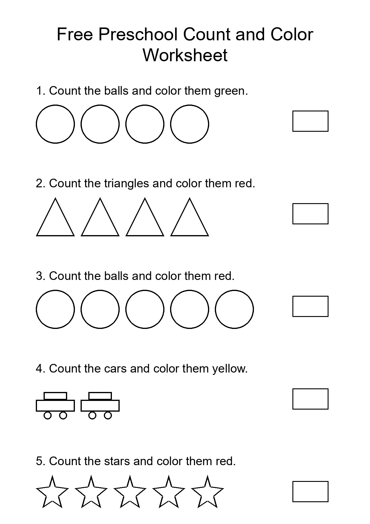 Free Preschool Count and Color Worksheet