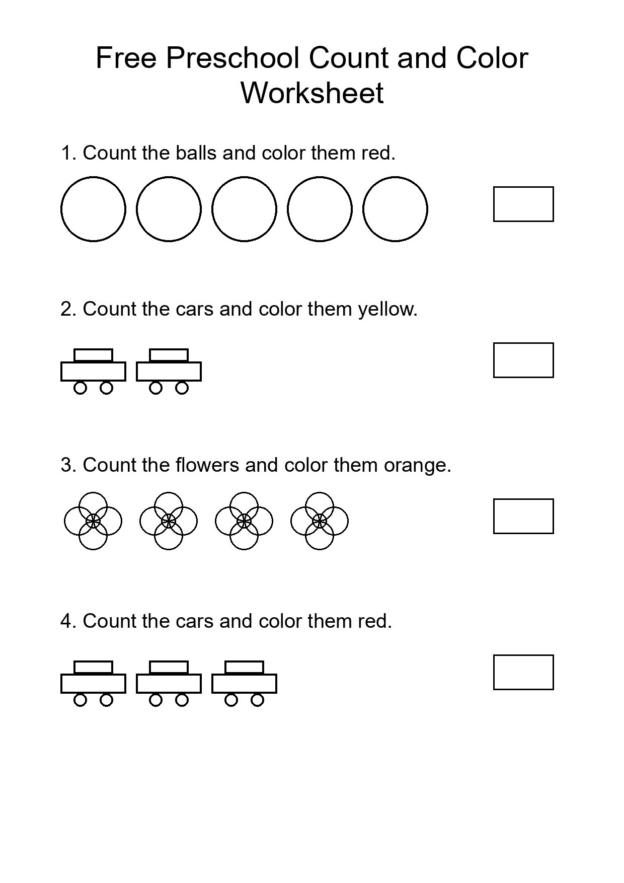 Free Preschool Count and Color Worksheet