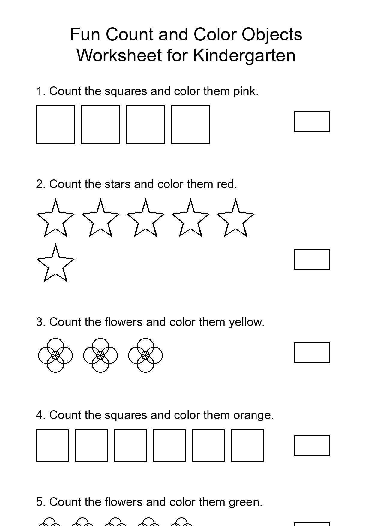 Fun Count and Color Objects Worksheet for Kindergarten