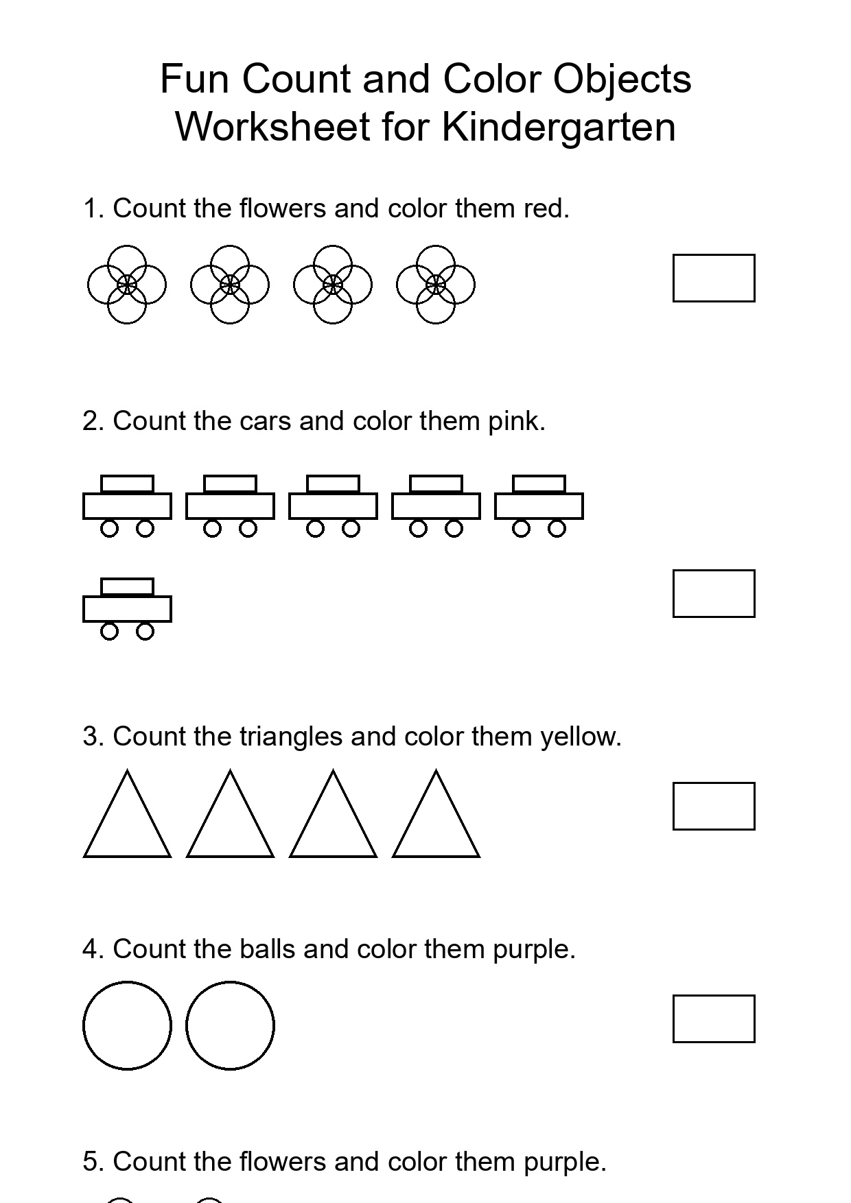 Fun Count and Color Objects Worksheet for Kindergarten