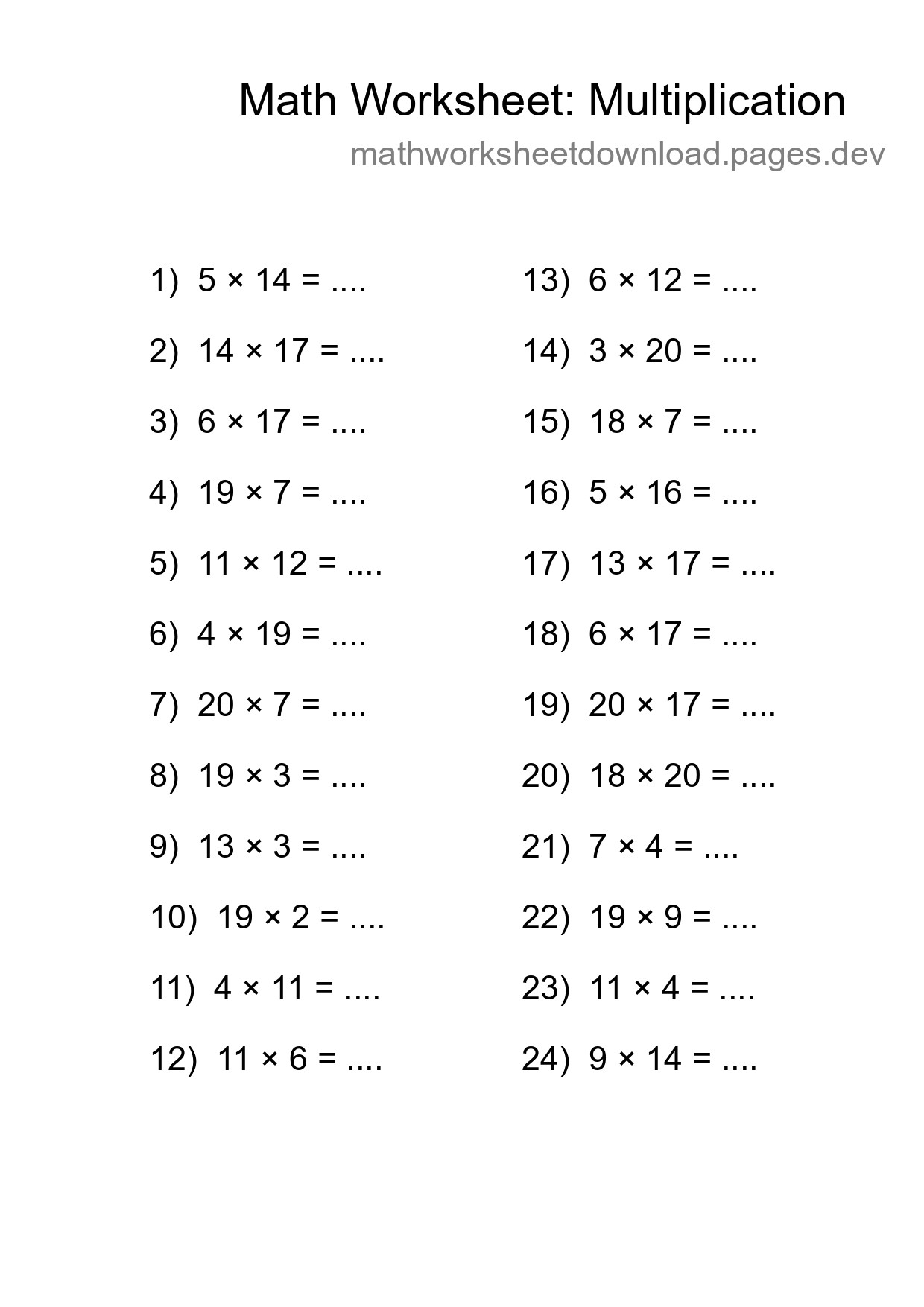 Grade 2 Multiplication Practice Worksheet (24 Problems) - Part 77