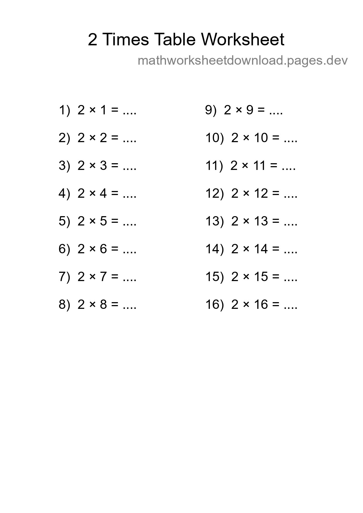 Grade 2 Multiplication Table 2 Practice - Part 19