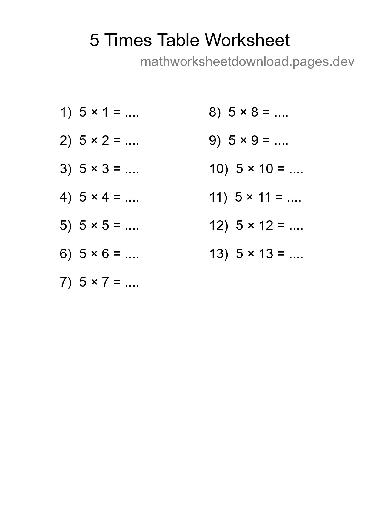 Grade 2 Multiplication Table 5 Practice - Part 109