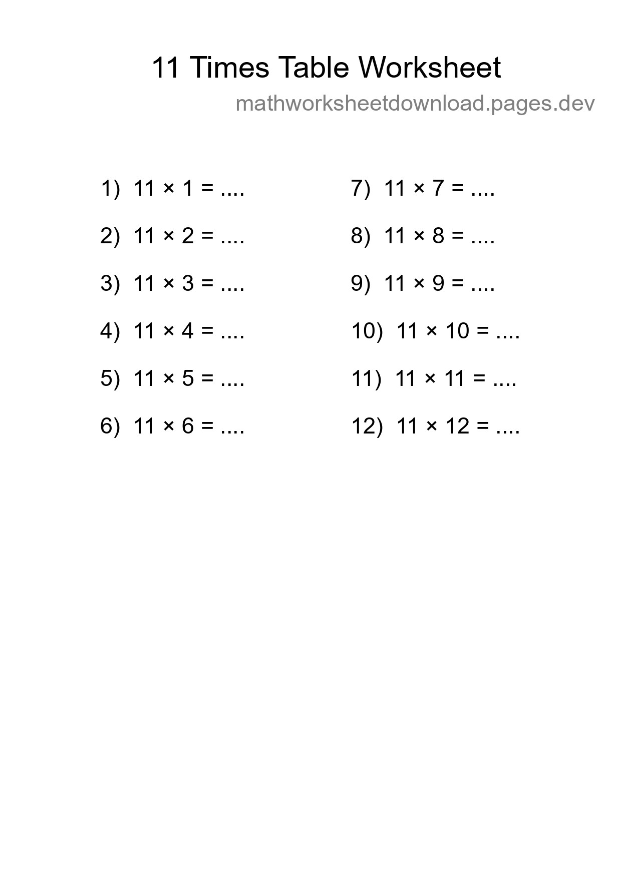 Grade 4 Multiplication Table 11 Practice - Part 139