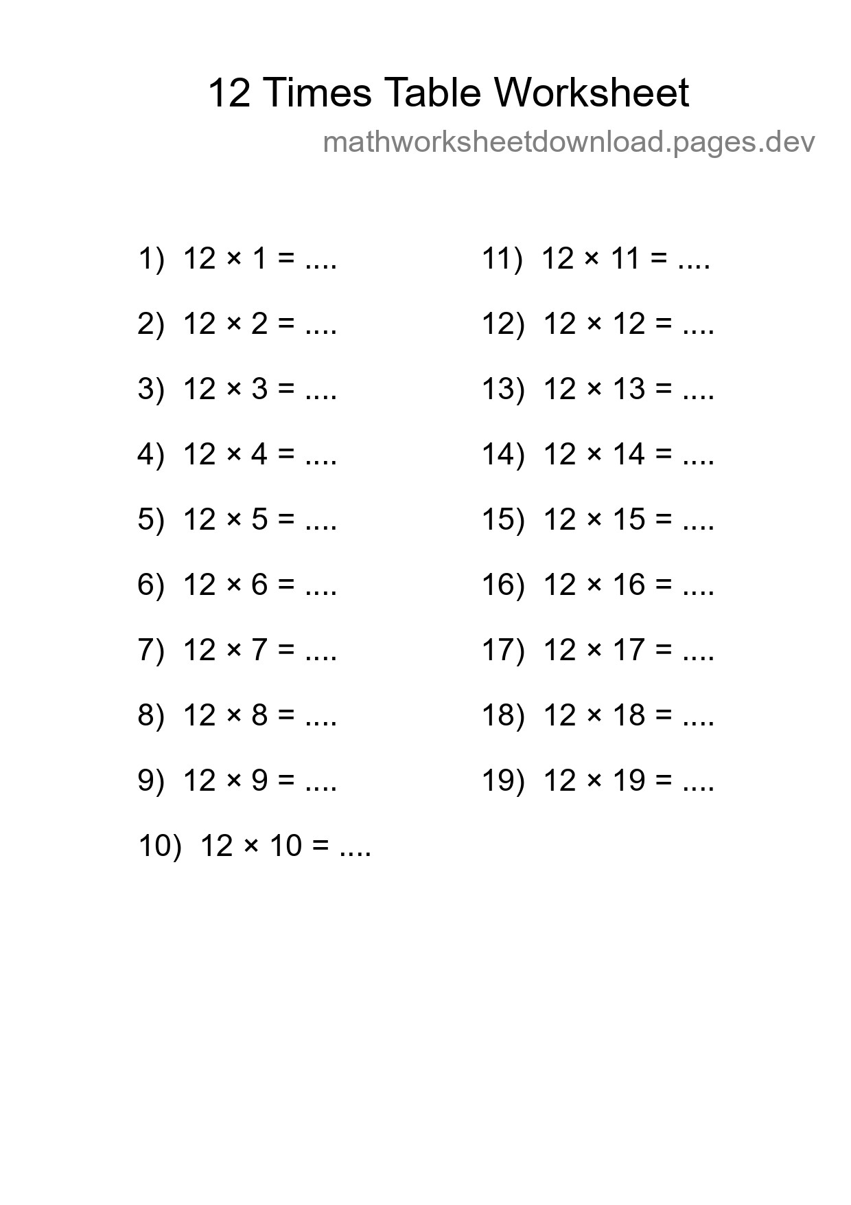 Grade 4 Multiplication Table 12 Practice - Part 179
